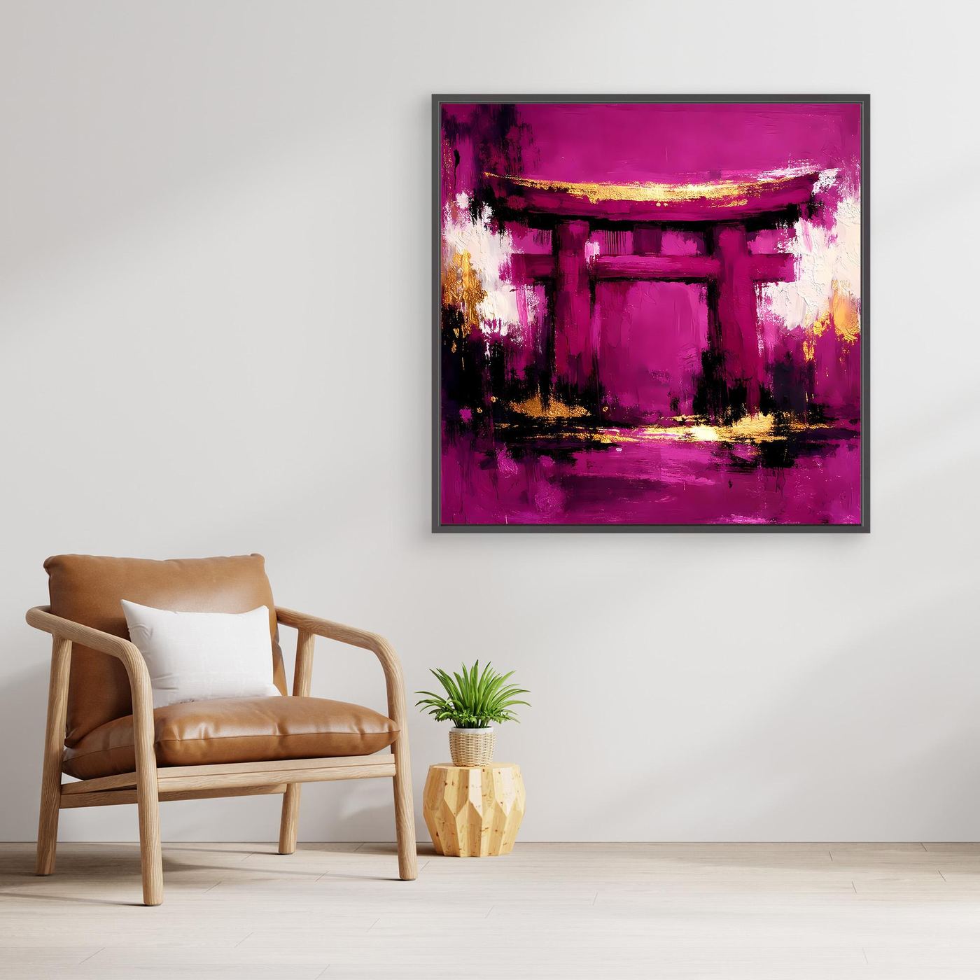 Leinwand Mystisches Torii-Tor in Magenta | Abstraktes Japan Wandbild Moderne Kunst