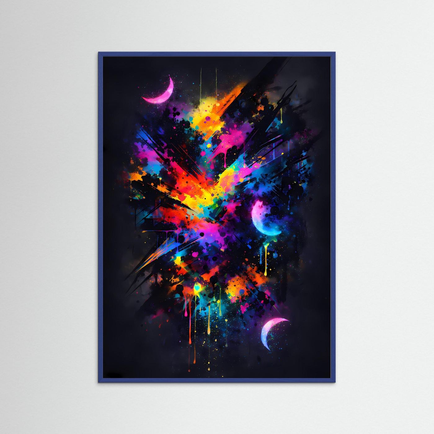 Die Kunst des Kosmos | Abstraktes Weltraum Poster in Neon-Farben & Schwarz | Modernes Galaxie Kunstposter Hochformat