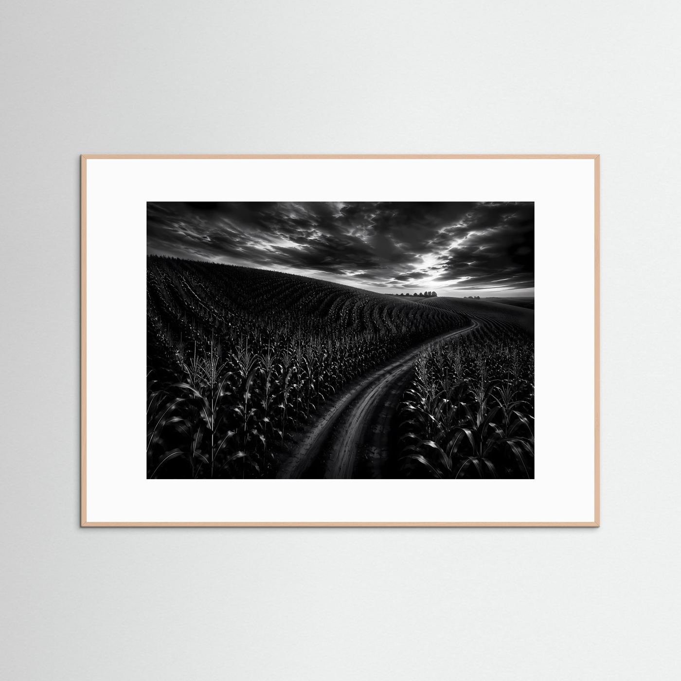 Schwarz Weiß Landschaft mit Feldweg | Dramatisches Natur Wandbild | Monochrome Landschaftsfotografie | Modernes Leinwandbild | Premium Poster