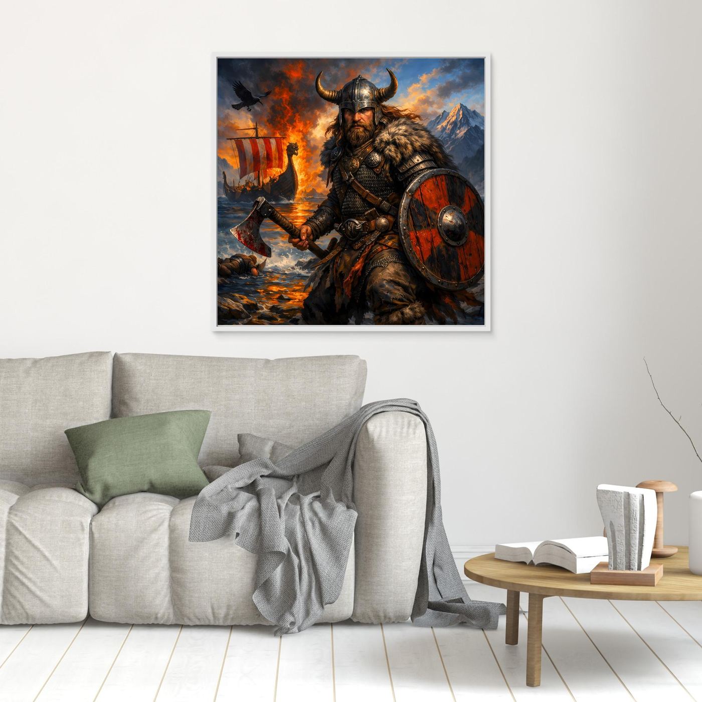 Leinwand Epischer Wikinger-Krieger an der Küste | Modernes Nordisches Wandbild