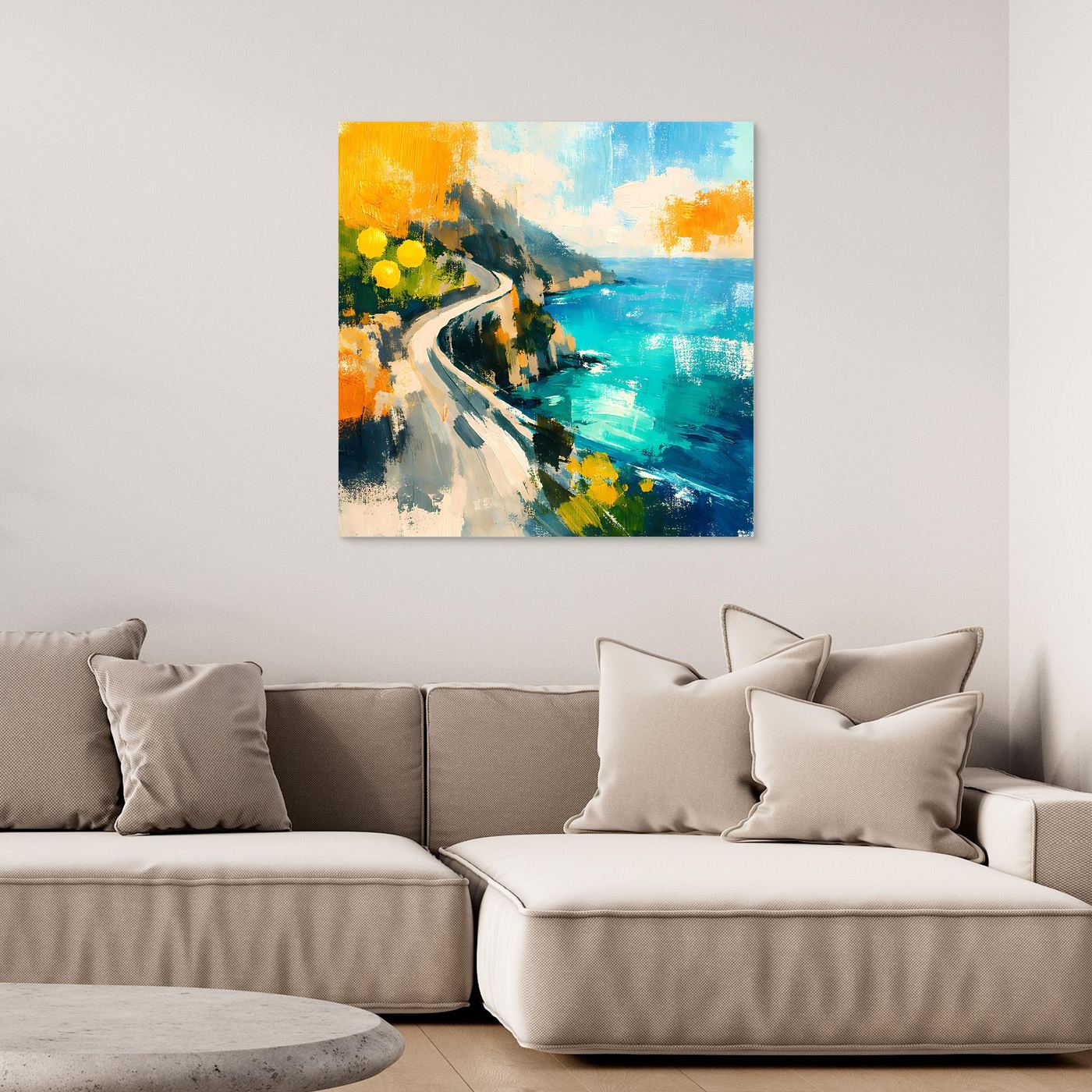 Leinwand Malerische Küstenstraße am Meer | Abstraktes Amalfi Wandbild