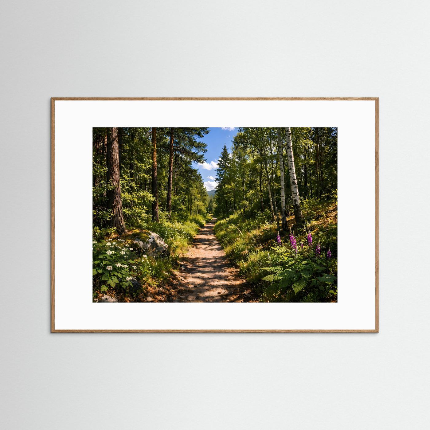 Idyllischer Waldweg im Sonnenschein | Natur & Mischwald Poster Querformat