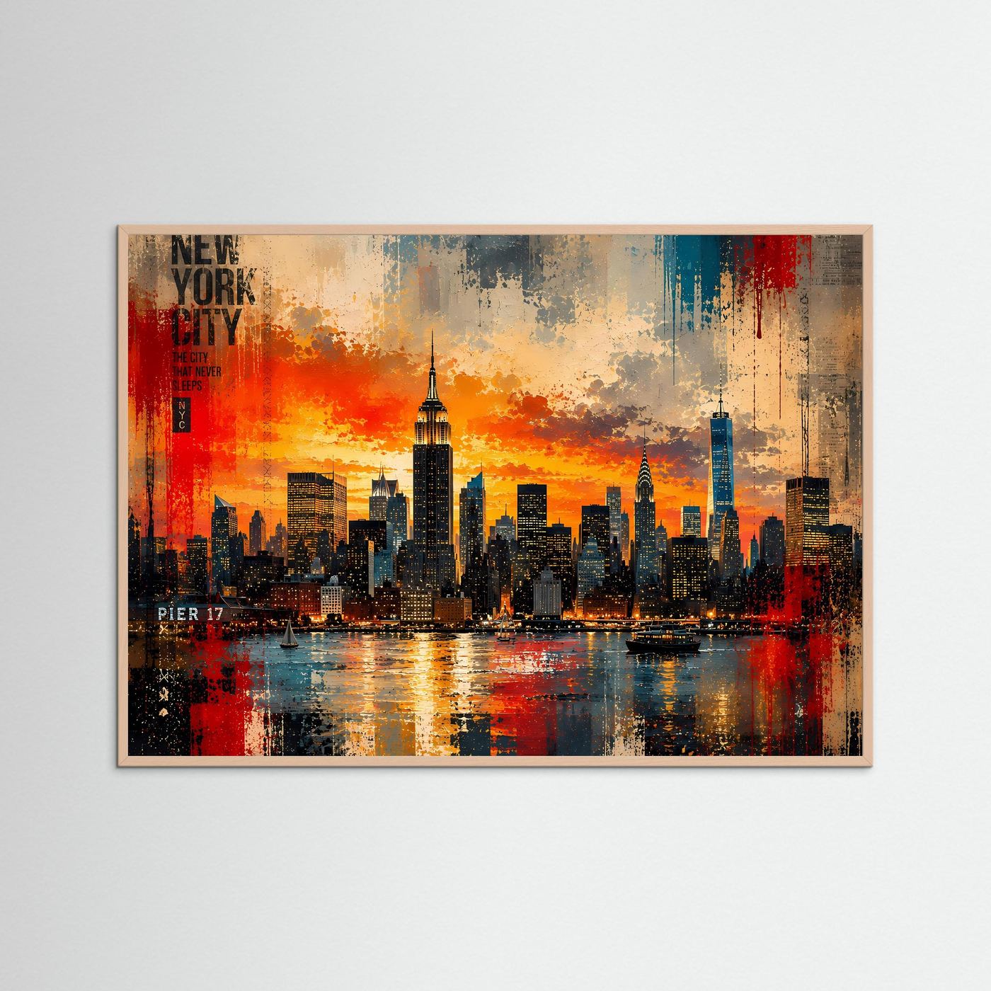 New York City Skyline bei Sonnenuntergang | Urban Art & Skyline Poster Querformat