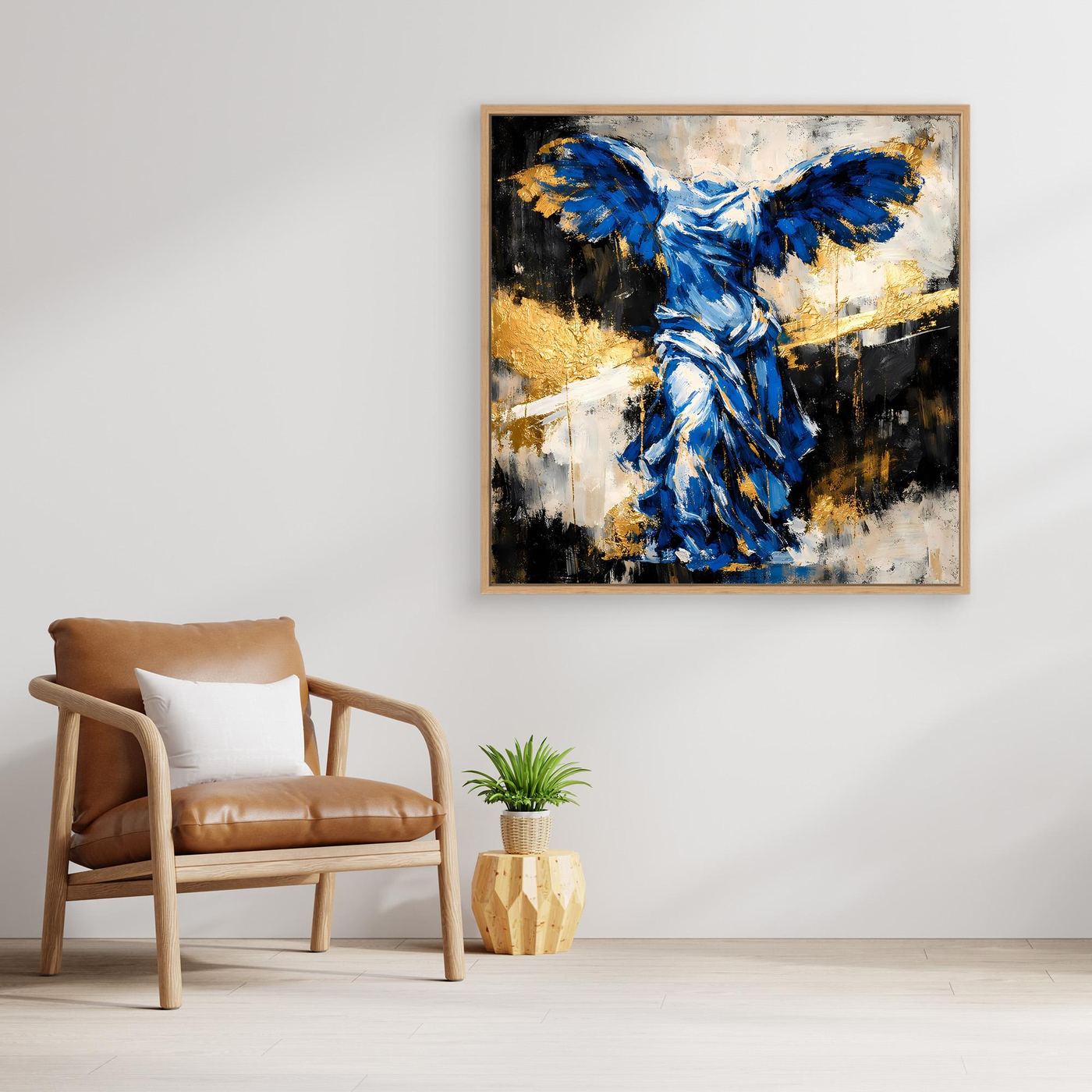 Leinwand Nike von Samothrake in Blau | Abstraktes Skulpturen Wandbild Gold