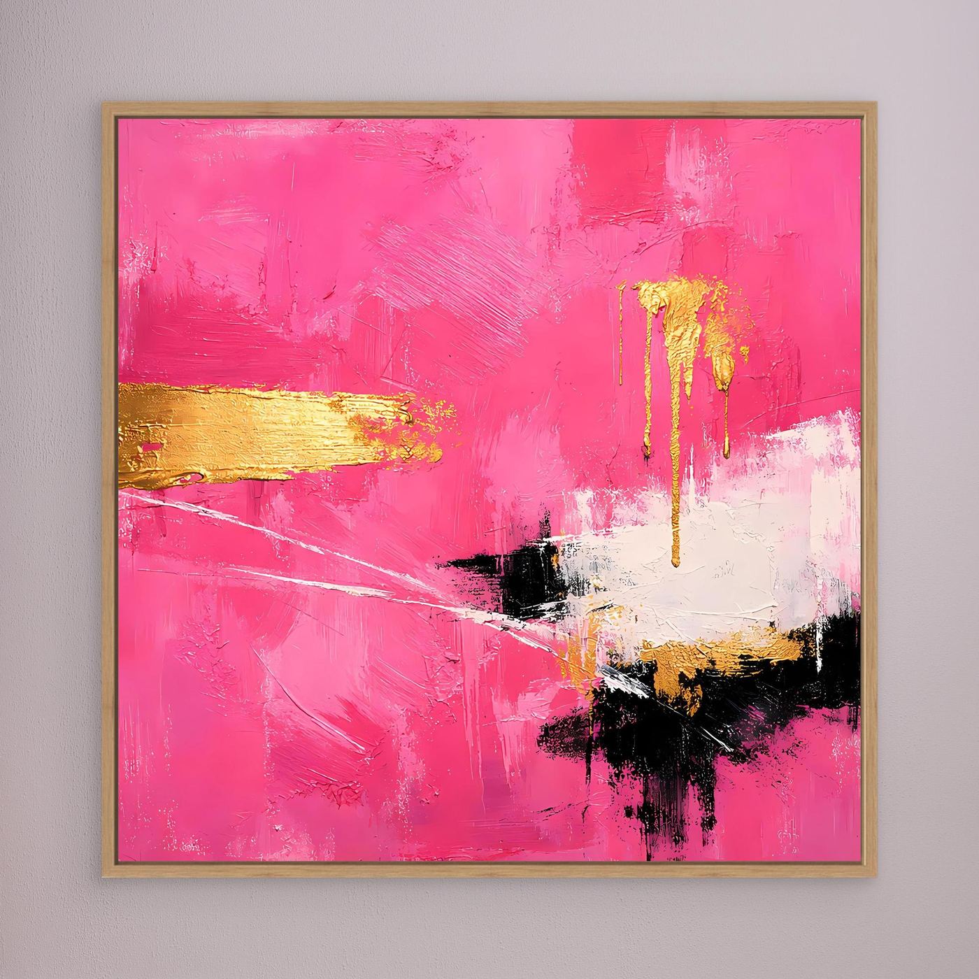 Leinwand Abstraktes Farbenspiel in Pink und Gold | Modernes Expressionistisches Wandbild