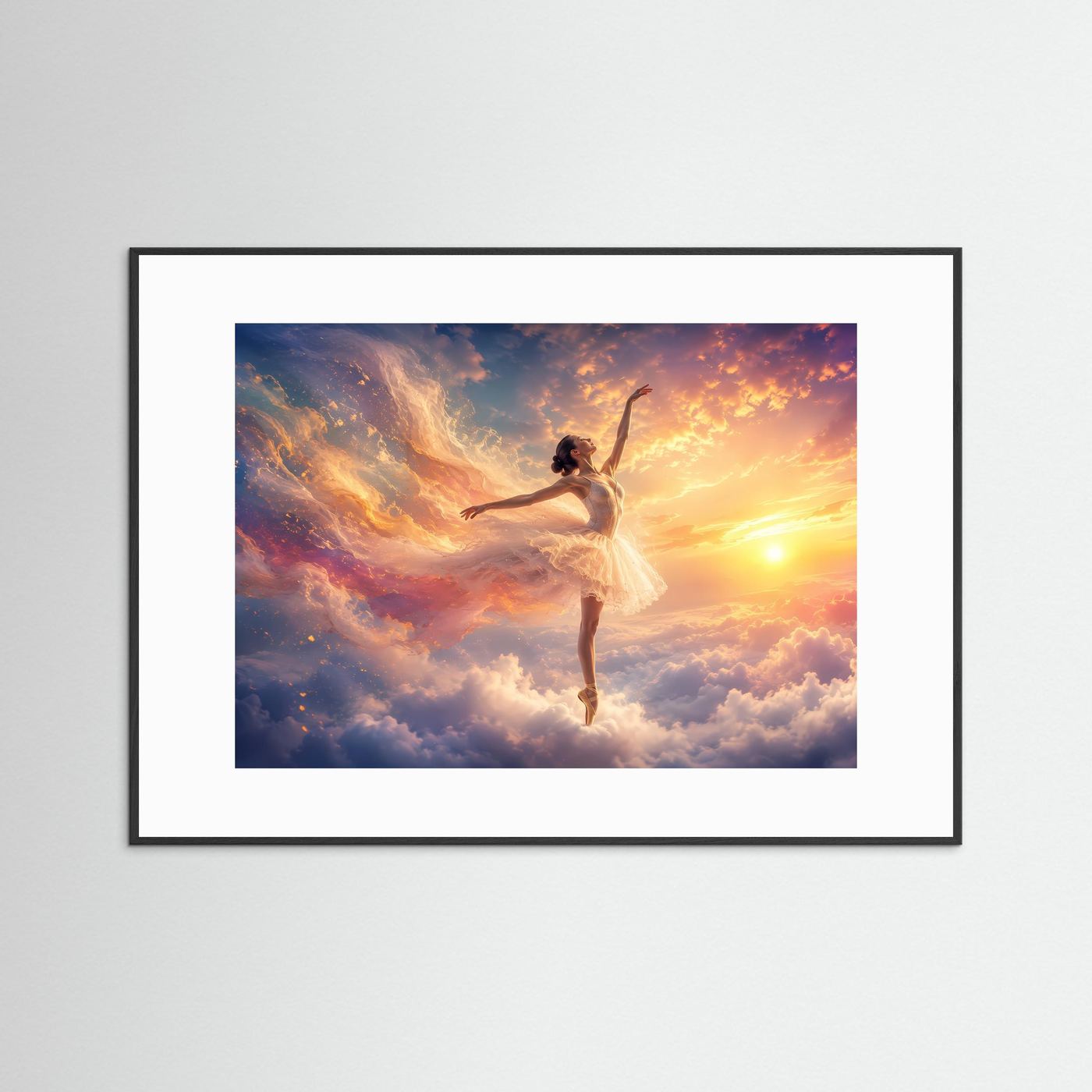 Ballerina über den Wolken im Sonnenlicht | Elegante Tanzkunst in Gold & Pastell