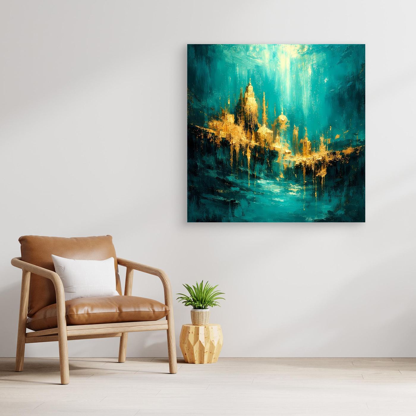 Leinwand Magische Goldene Stadt Atlantis | Abstraktes Unterwasser Wandbild