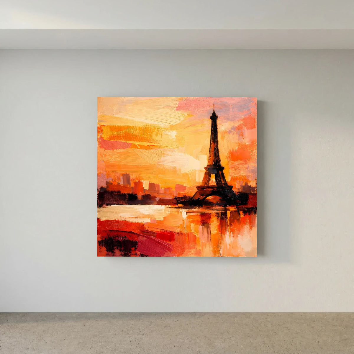 Leinwand Abstraktes Eiffelturm Paris Gemälde | Modernes Romantisches Wandbild Sonnenuntergang