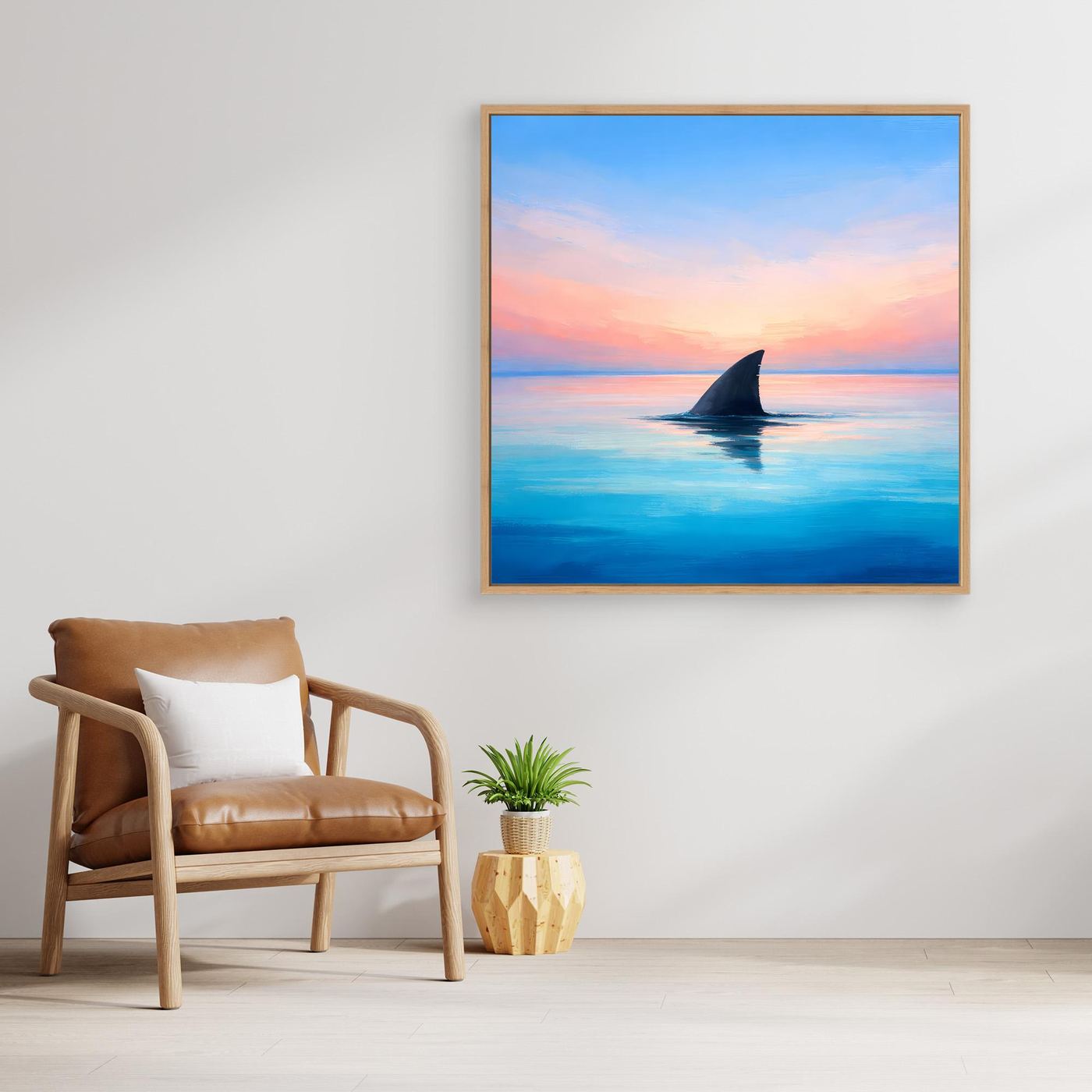 Leinwand Mystische Haifischflosse im Abendrot | Abstraktes Ozean Wandbild