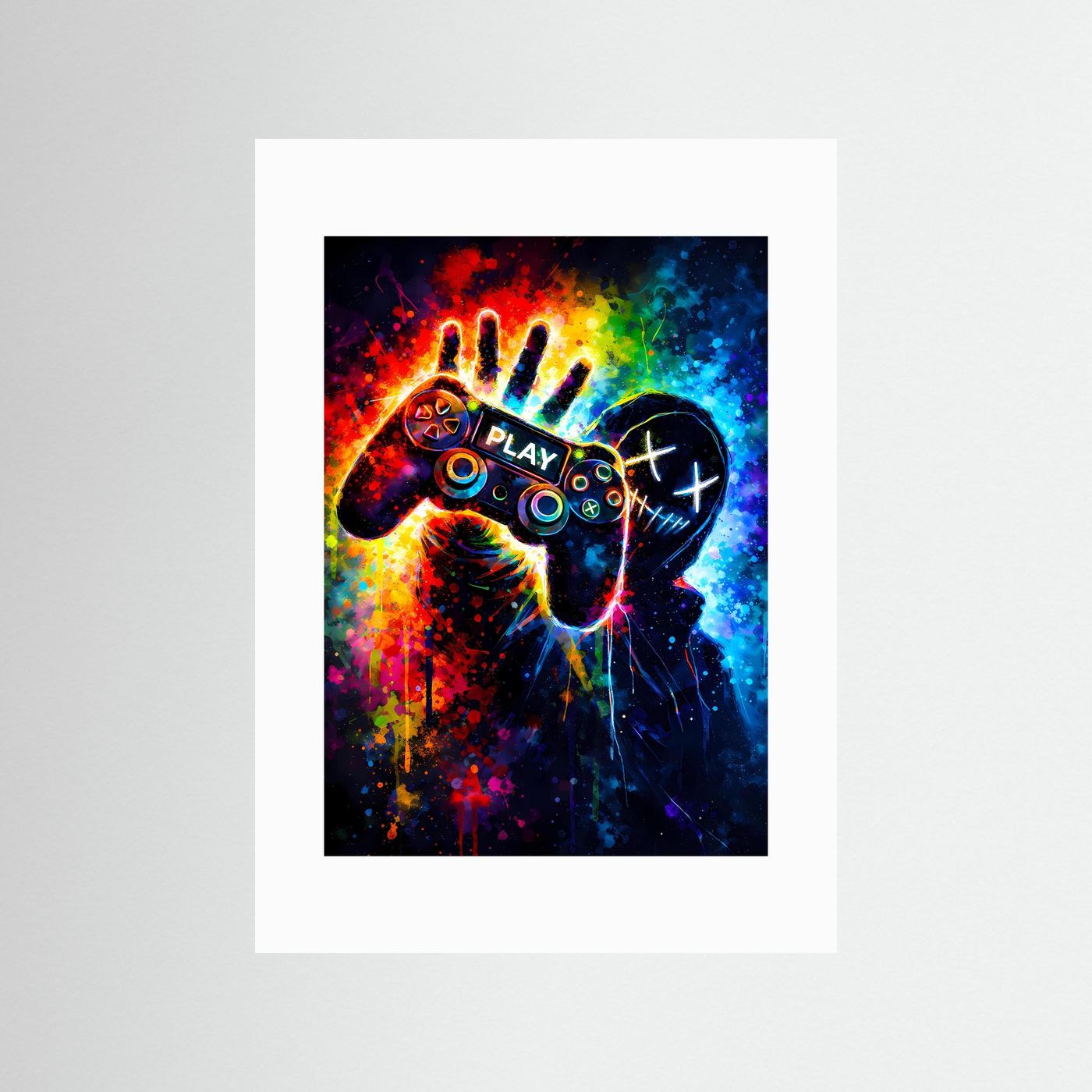 Next Level Gaming | Abstraktes Gaming Poster mit Controller & Neon-Graffiti | Modernes Kunstposter Hochformat