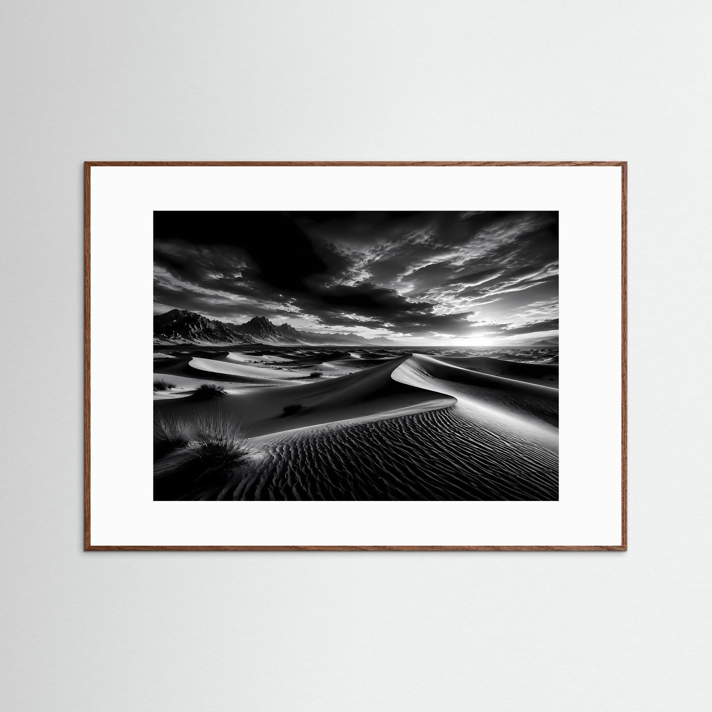 Schwarz Weiß Wüste Poster | Dünen Landschaft Wandbild | Monochrome Naturkunst | Minimalistische Wüstenfotografie | Fine Art Kunstdruck