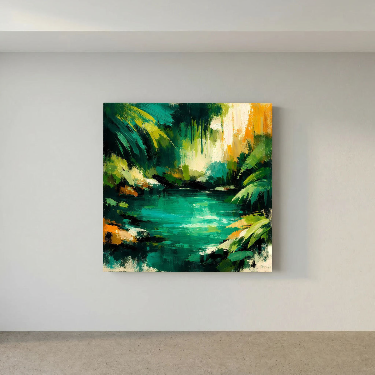 Leinwand Abstraktes Dschungelgewässer | Modernes Urwald Wandbild Smaragdgrün