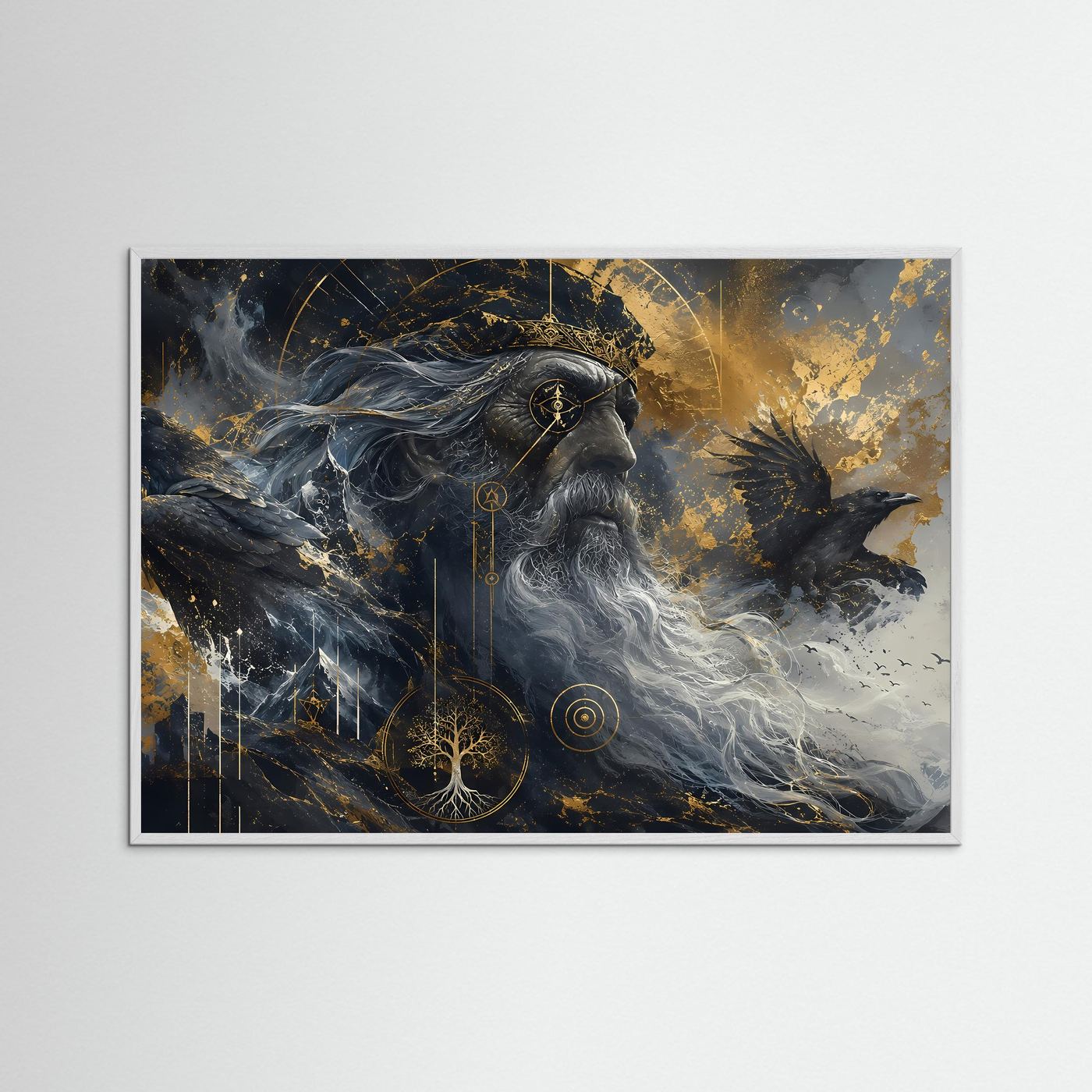 Odin mit Raben | Nordische Mythologie in Schwarz & Gold