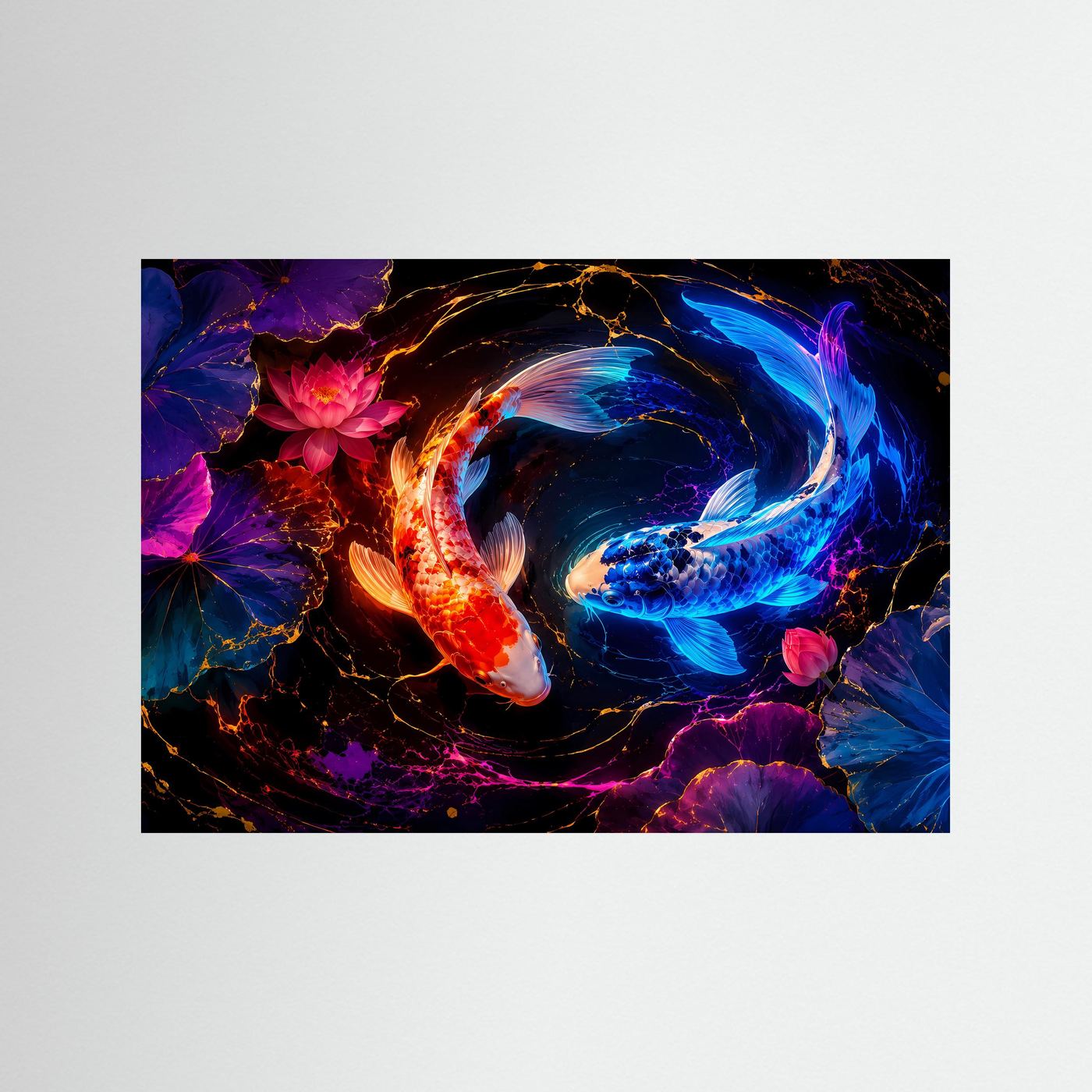 Yin Yang Koi Poster | Koi Karpfen Wandbild | Lotusblüten Kunst | Japanische Zen Dekoration | Fine Art Print