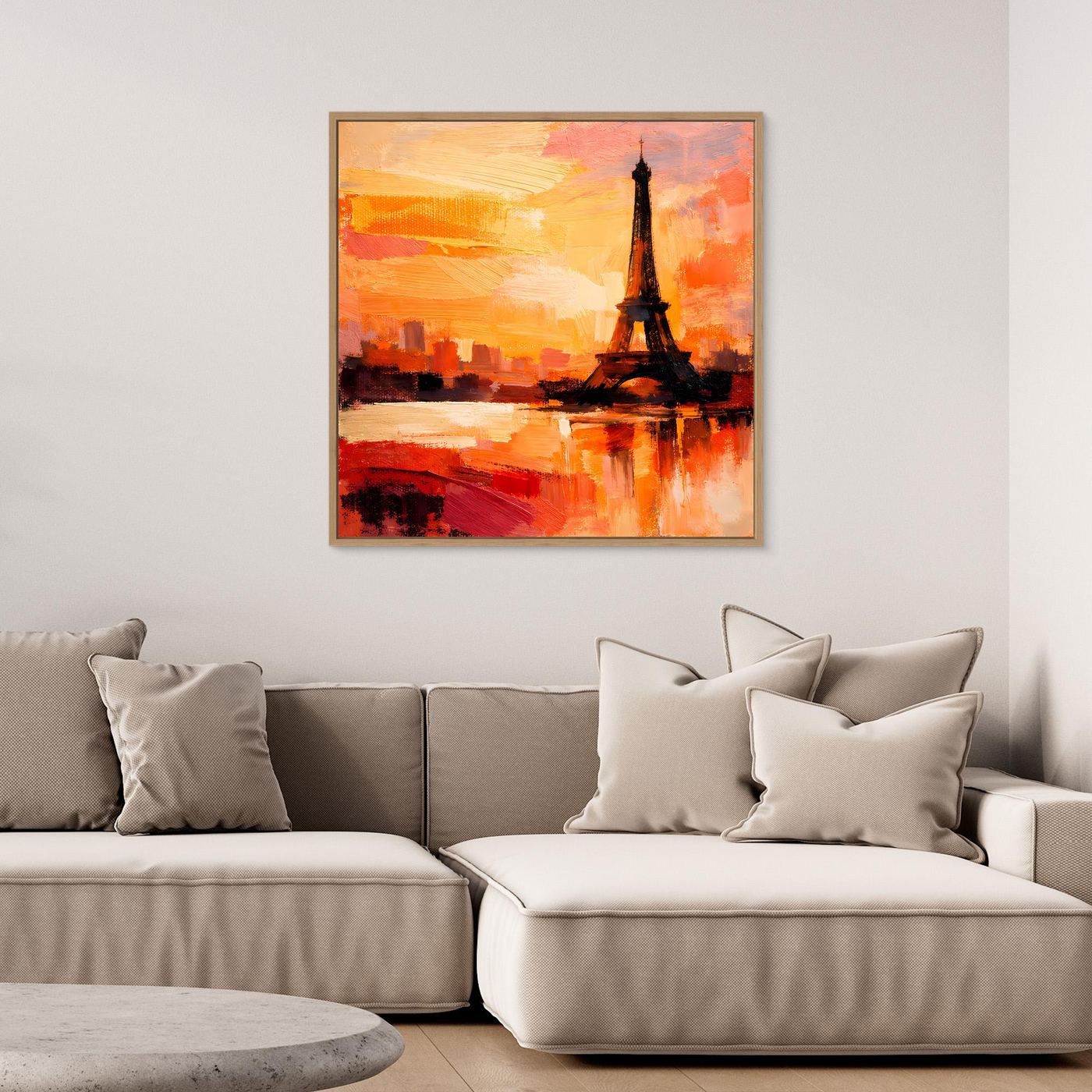 Leinwand Abstraktes Eiffelturm Paris Gemälde | Modernes Romantisches Wandbild Sonnenuntergang