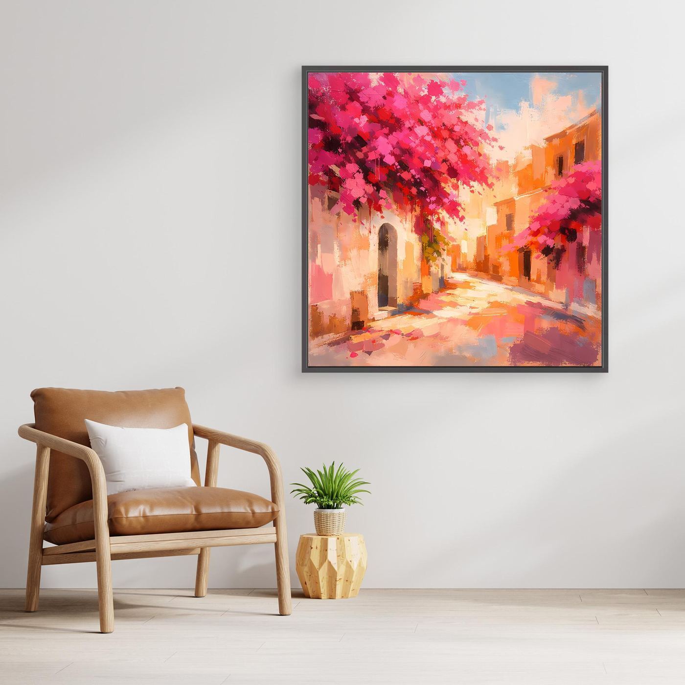 Leinwand Mediterrane Gasse im Blütenrausch | Abstraktes Italien Wandbild