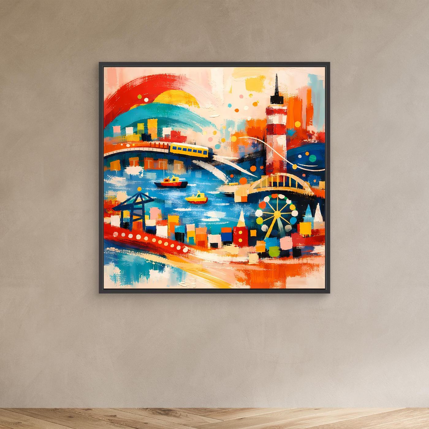 Leinwand Abstraktes Hamburg Hafen Wandbild | Buntes Maritimes Kunstwerk