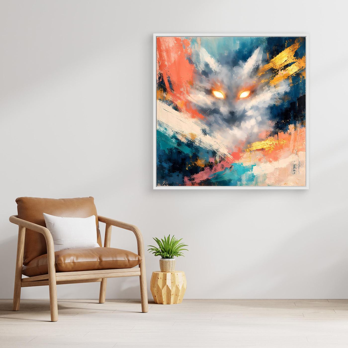 Leinwandbild Abstrakter Kitsune Fuchs | Modernes Japanisches Kunstwerk