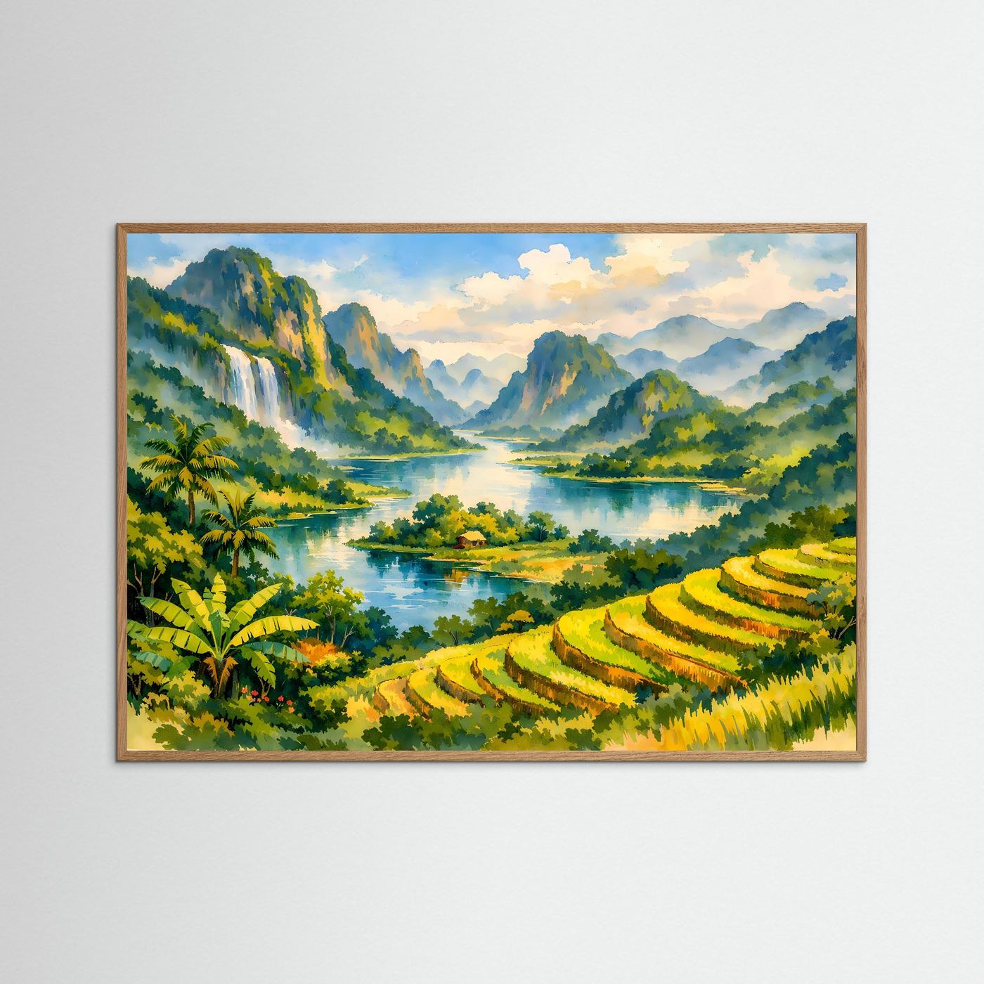 Tropisches Tal mit Reisterrassen und Fluss | Panorama Natur & Landschaft Poster Querformat
