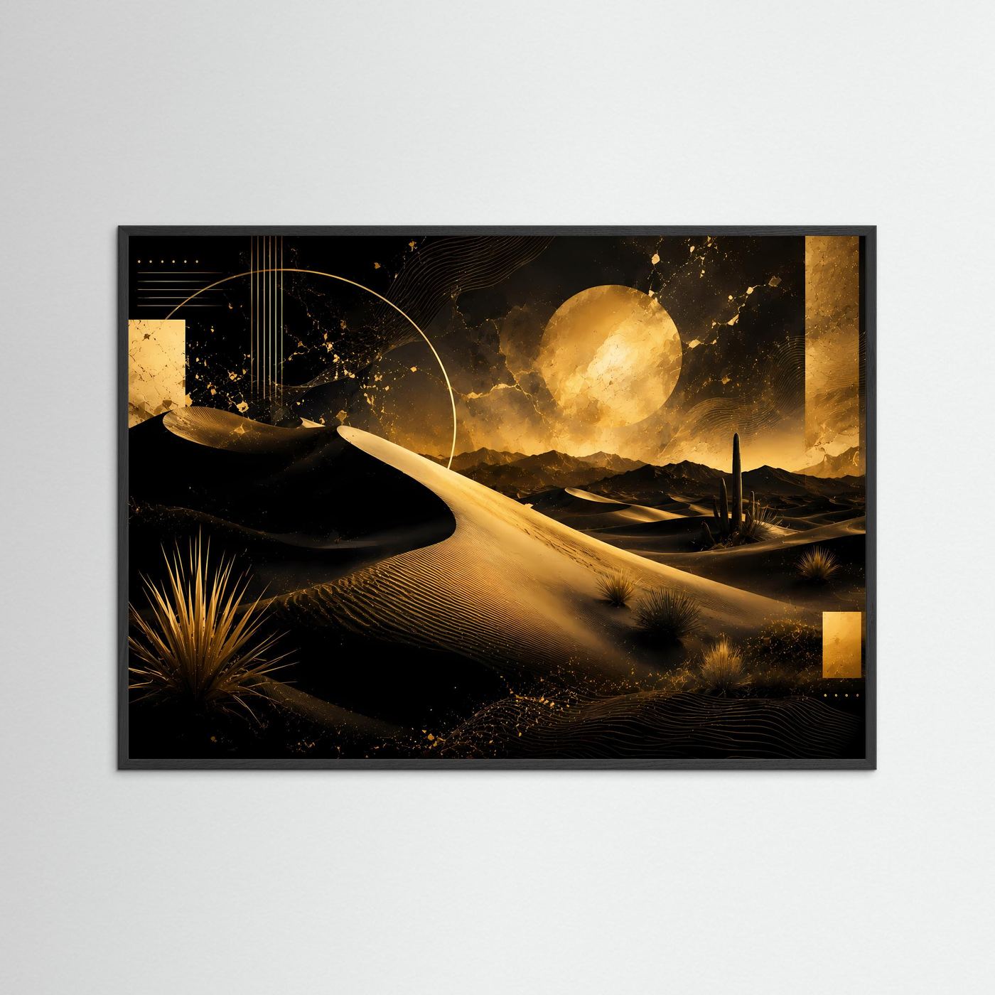 Wüste Poster Querformat | Goldene Dünen bei Nacht & abstrakte Wüstenkunst