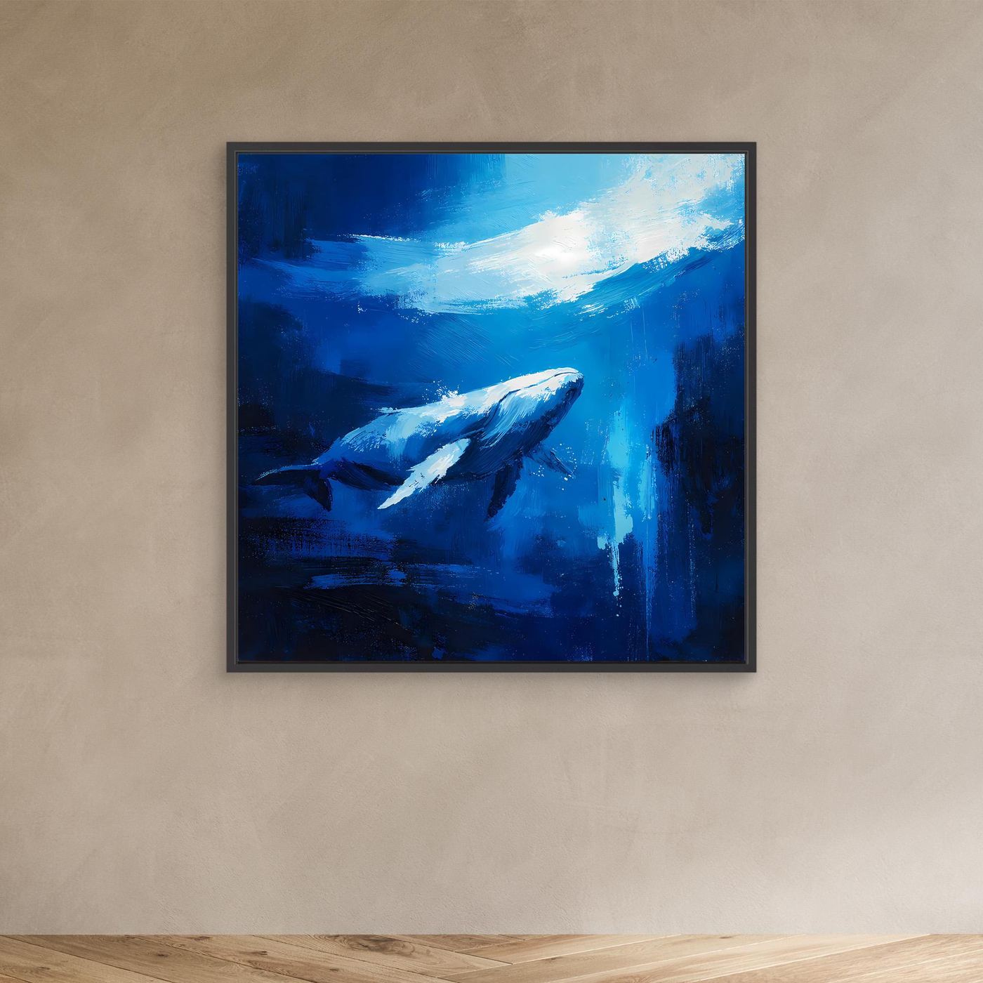 Premium Leinwand Majestätischer Wal im Ozean | Abstraktes Kunst Poster Modernes Blaues Wandbild