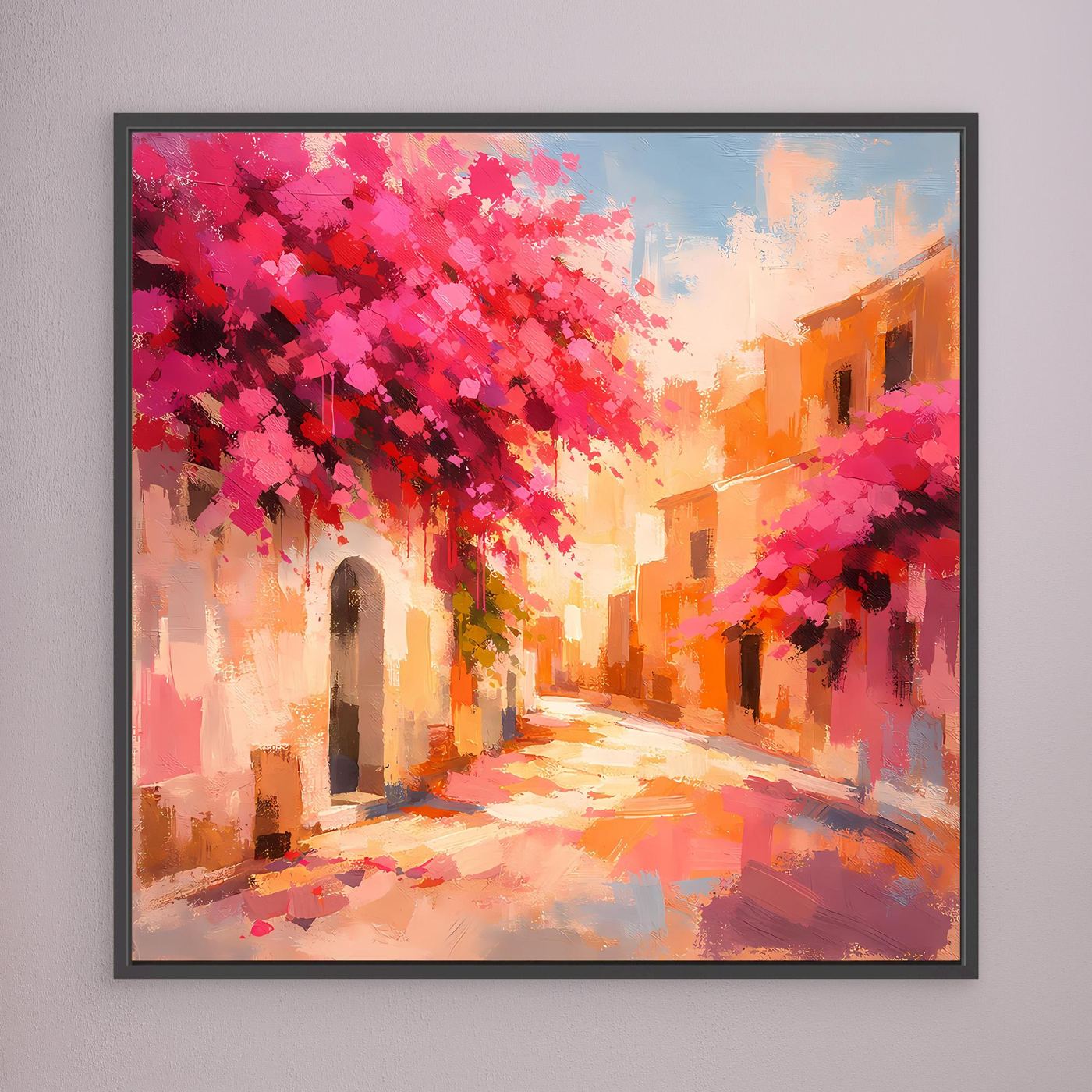 Leinwand Mediterrane Gasse im Blütenrausch | Abstraktes Italien Wandbild