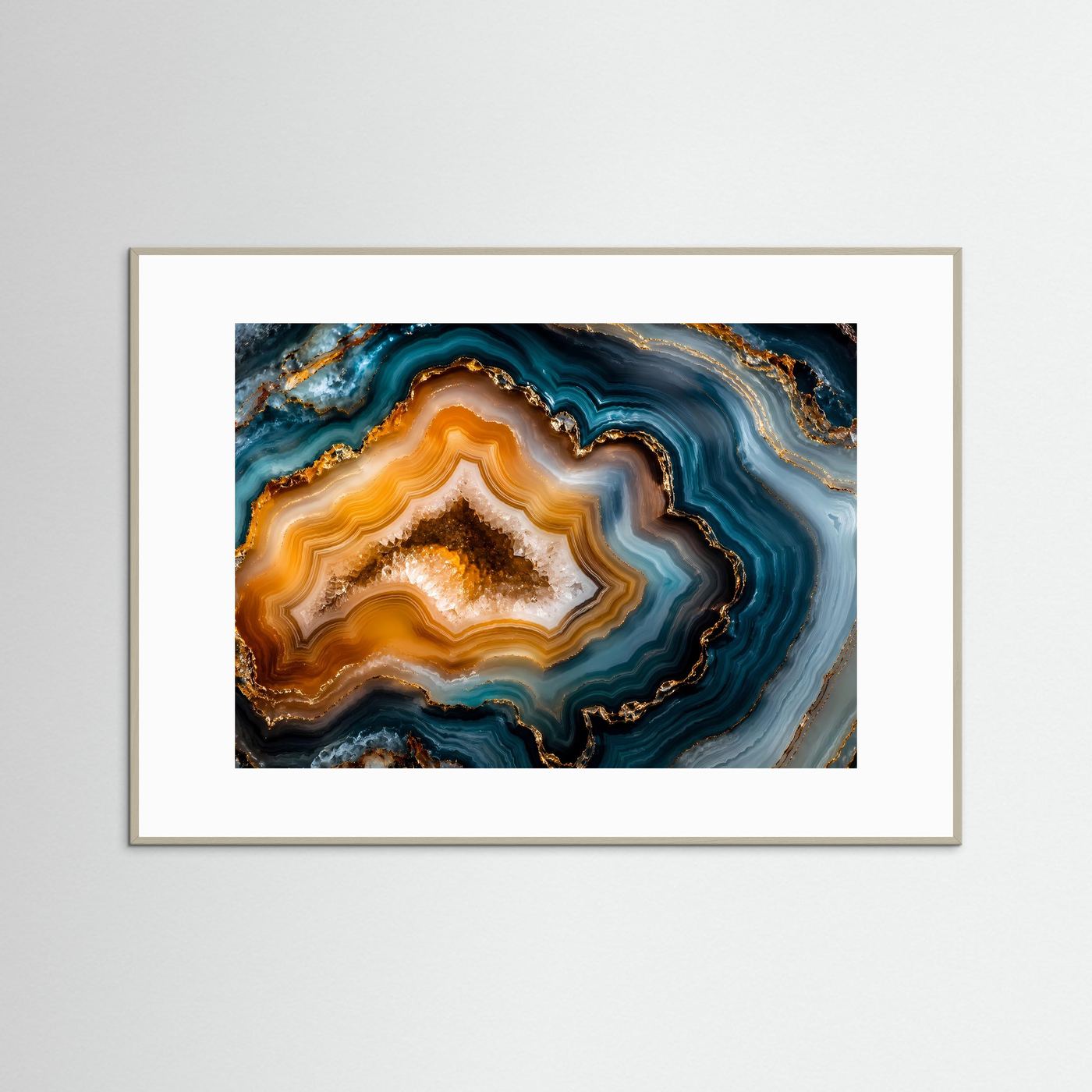 Achat Geode Poster Querformat | Luxuriöse Edelstein Wandkunst in Türkis, Gold & Bernstein | Abstraktes Mineralien Wandbild