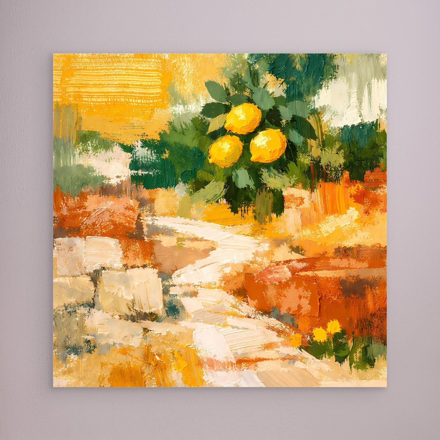 Leinwand Mediterraner Zitronenzweig im Sonnenlicht | Abstraktes Stillleben Wandbild