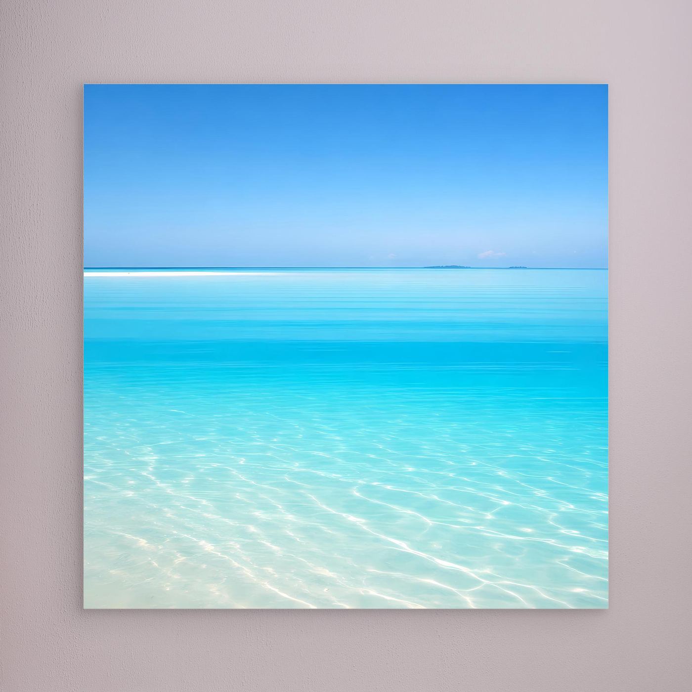 Leinwandbild mit hellem Rand, türkisblaues Meer mit breitem Horizont