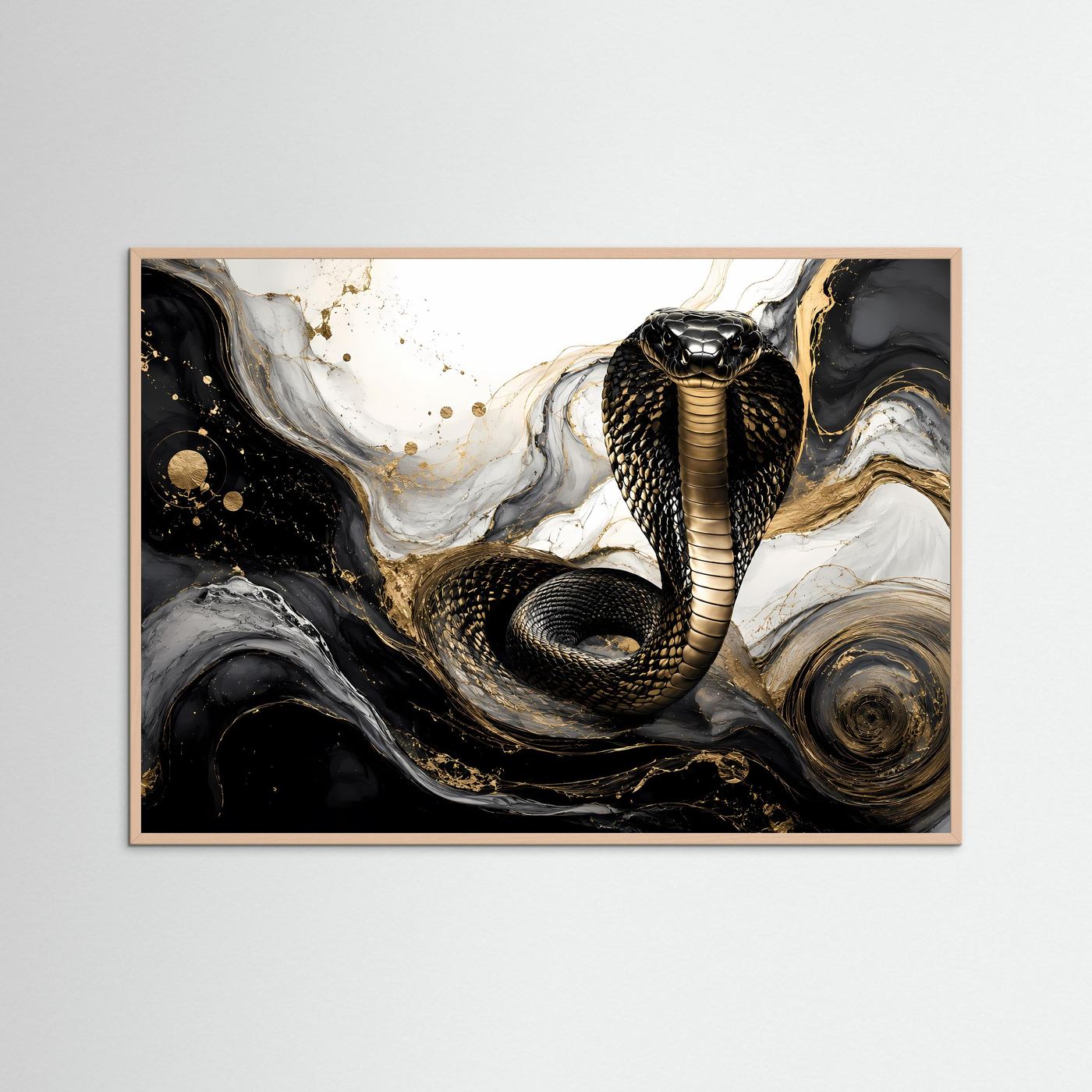 Elegante Kobra in Gold & Schwarz | Moderne abstrakte Tierkunst Poster