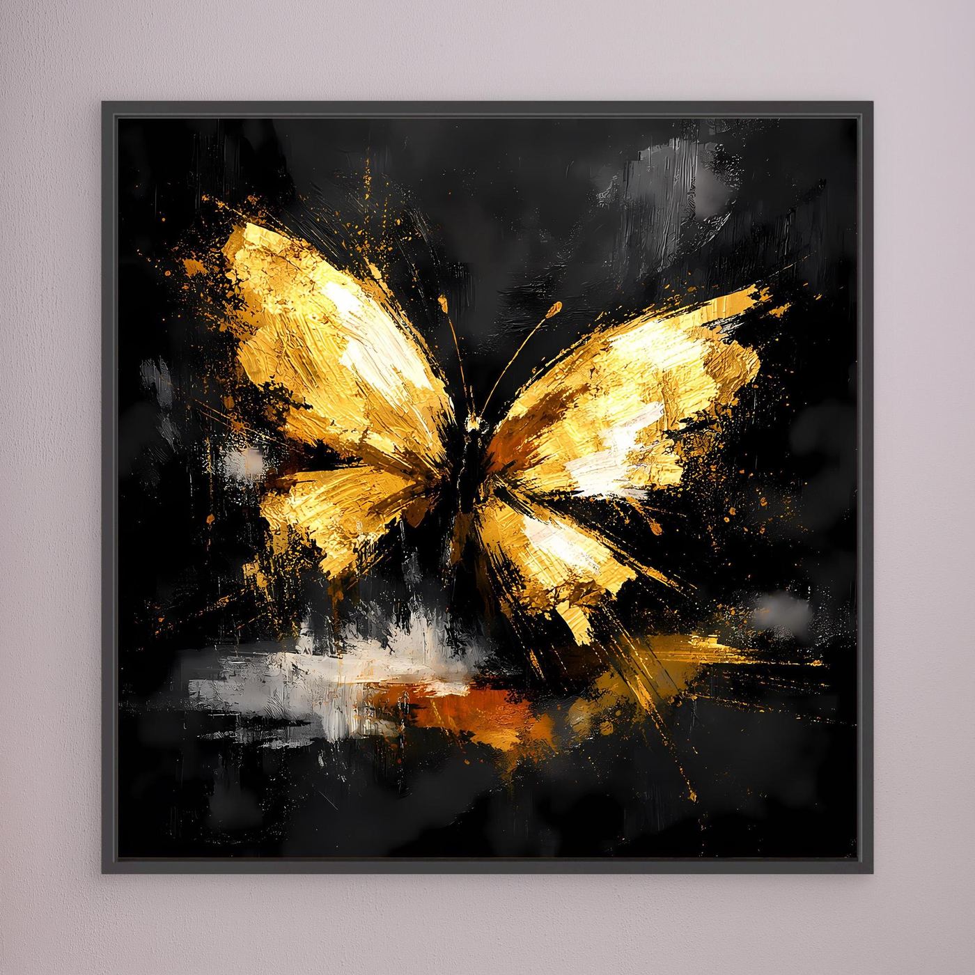 Leinwand Goldener Schmetterling Abstrakt | Modernes Insekten Wandbild Schwarz Gold