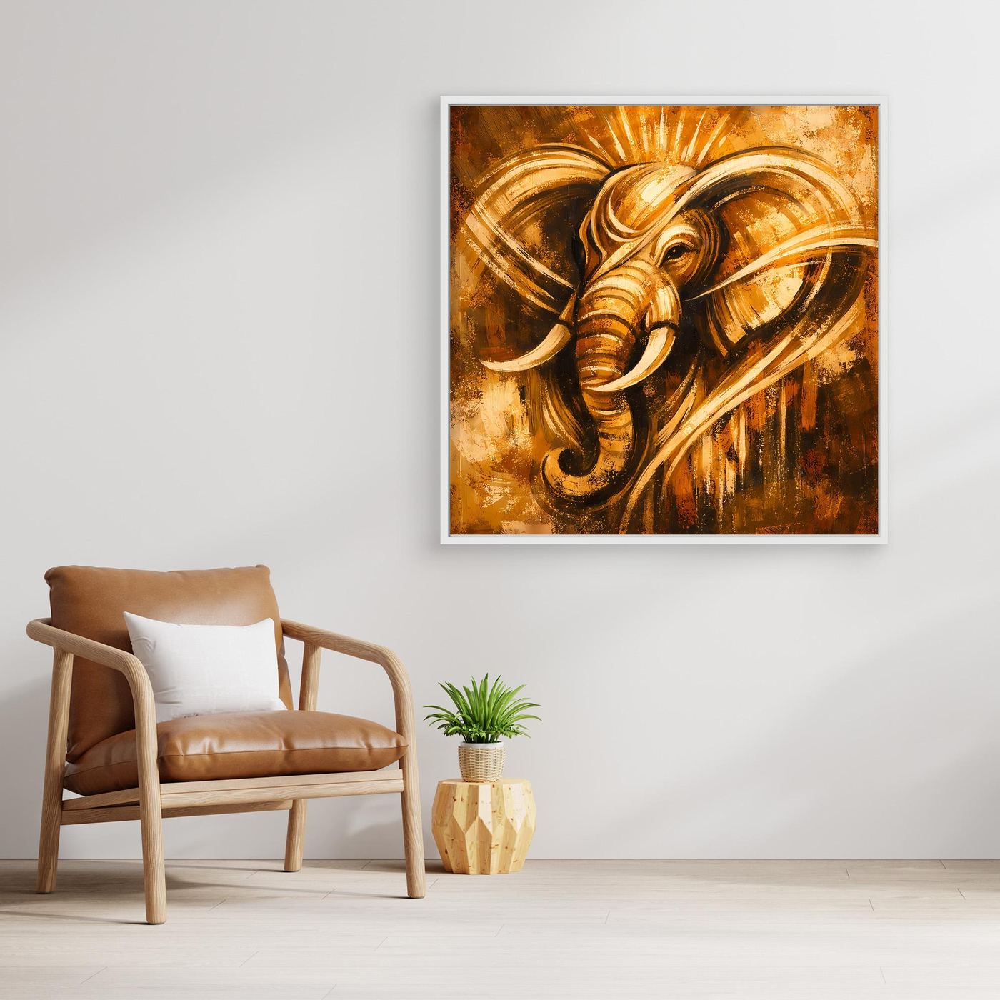 Leinwand Goldener Elefant Ganesha-Stil | Abstraktes Modern Art Tier Wandbild