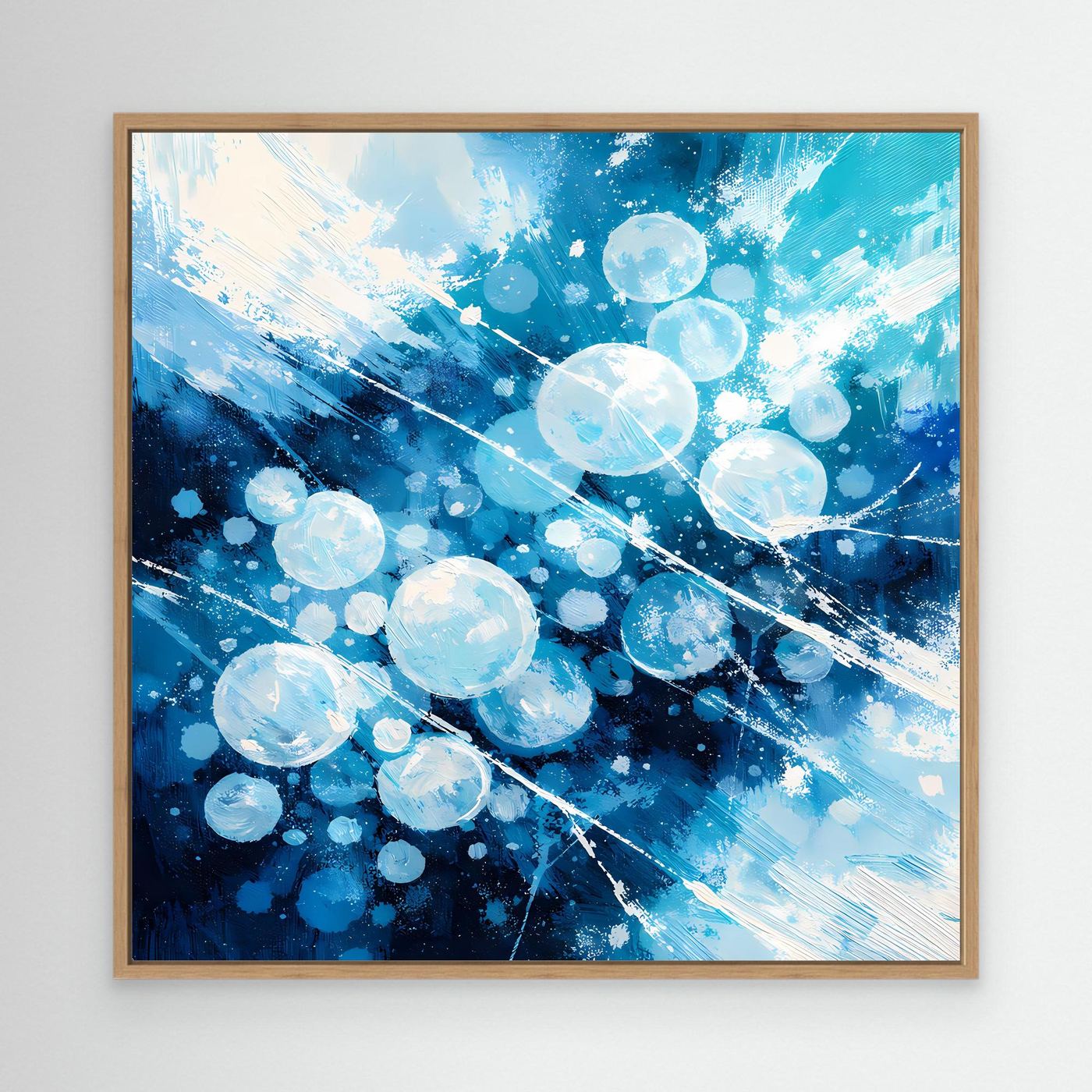 Leinwand Eingefrorene Luftblasen im Eis | Abstraktes Natur Winter Wandbild