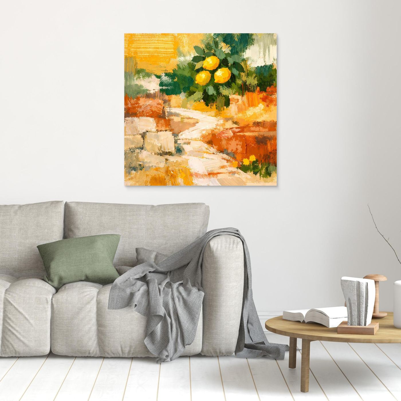 Leinwand Mediterraner Zitronenzweig im Sonnenlicht | Abstraktes Stillleben Wandbild