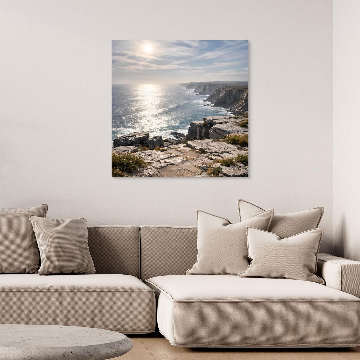 Leinwandbild mit steiler Küste, Meer und Klippen, ohne Rahmen