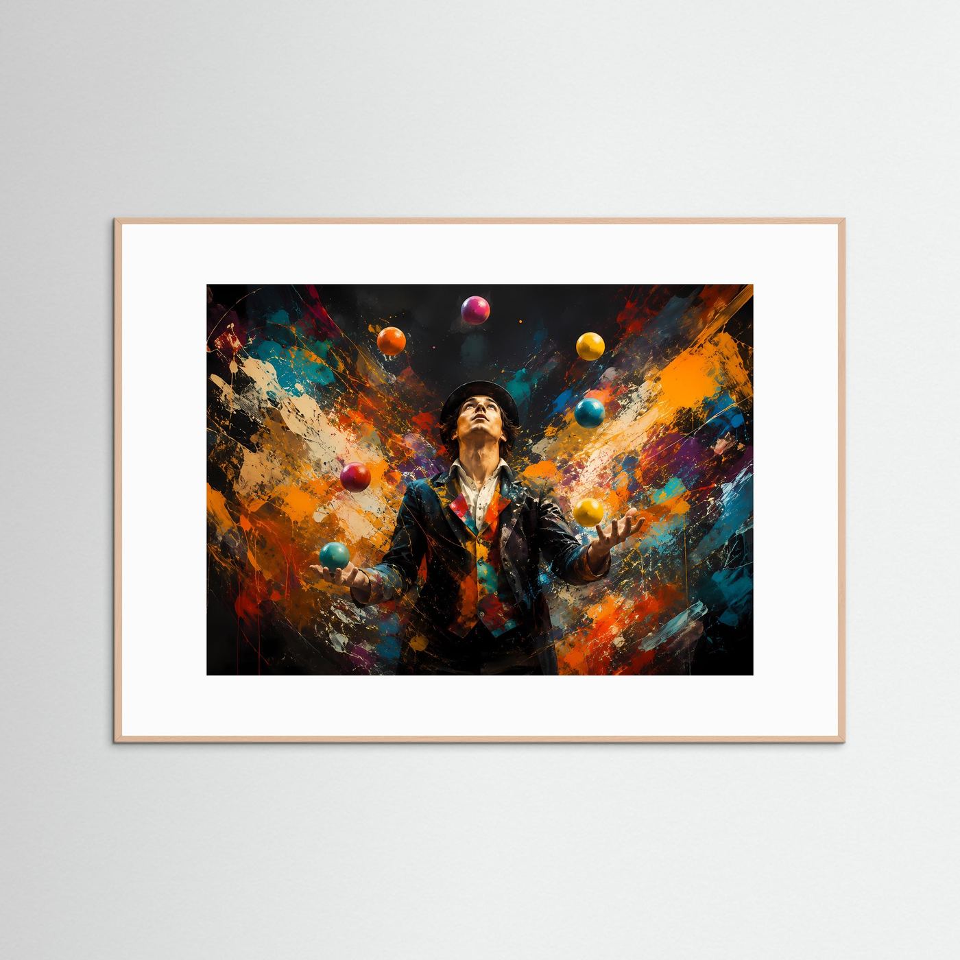 Faszinierender Jongleur im Farbenspiel | Moderne Zirkus- & Kunst-Poster Querformat