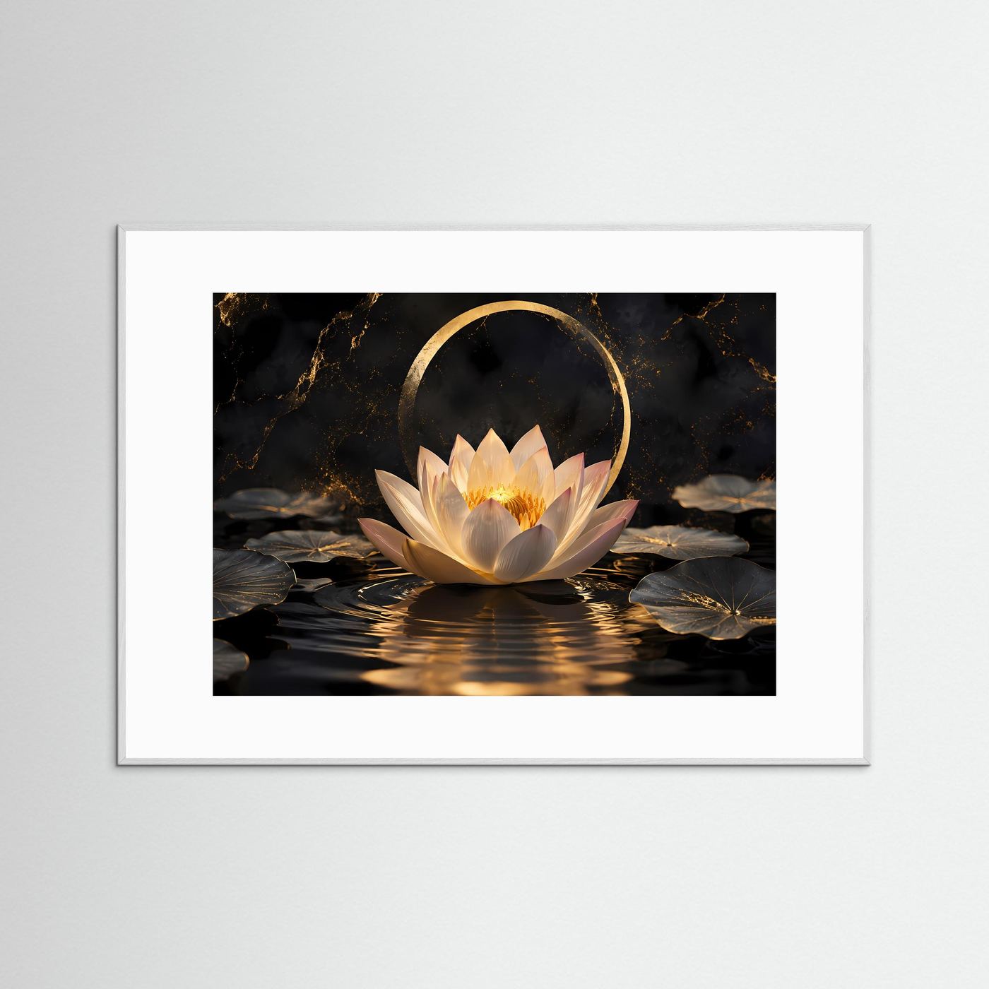 Gelebte Harmonie & Eleganz | Spirituelles Lotusblüten Poster mit Goldeffekten