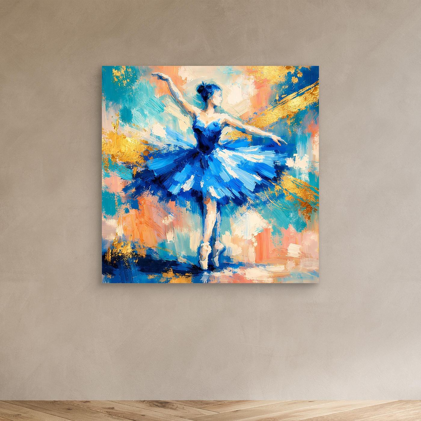 Kleines Leinwandbild Ballerina blau im abstrakten Pinselstil, ohne Rahmen