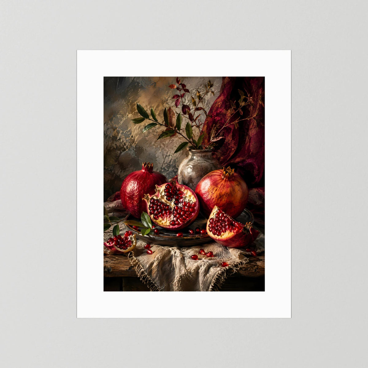 Granatäpfel Stillleben | Edle Früchte in Rubinrot und Gold | Poster Hochformat