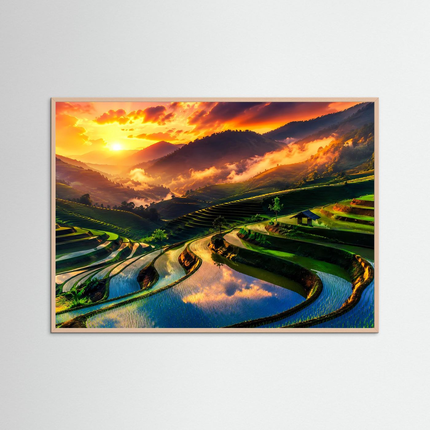 Atemberaubende Reisterrassen im Sonnenuntergang | Panoramablick Natur- & Landschafts-Poster Querformat