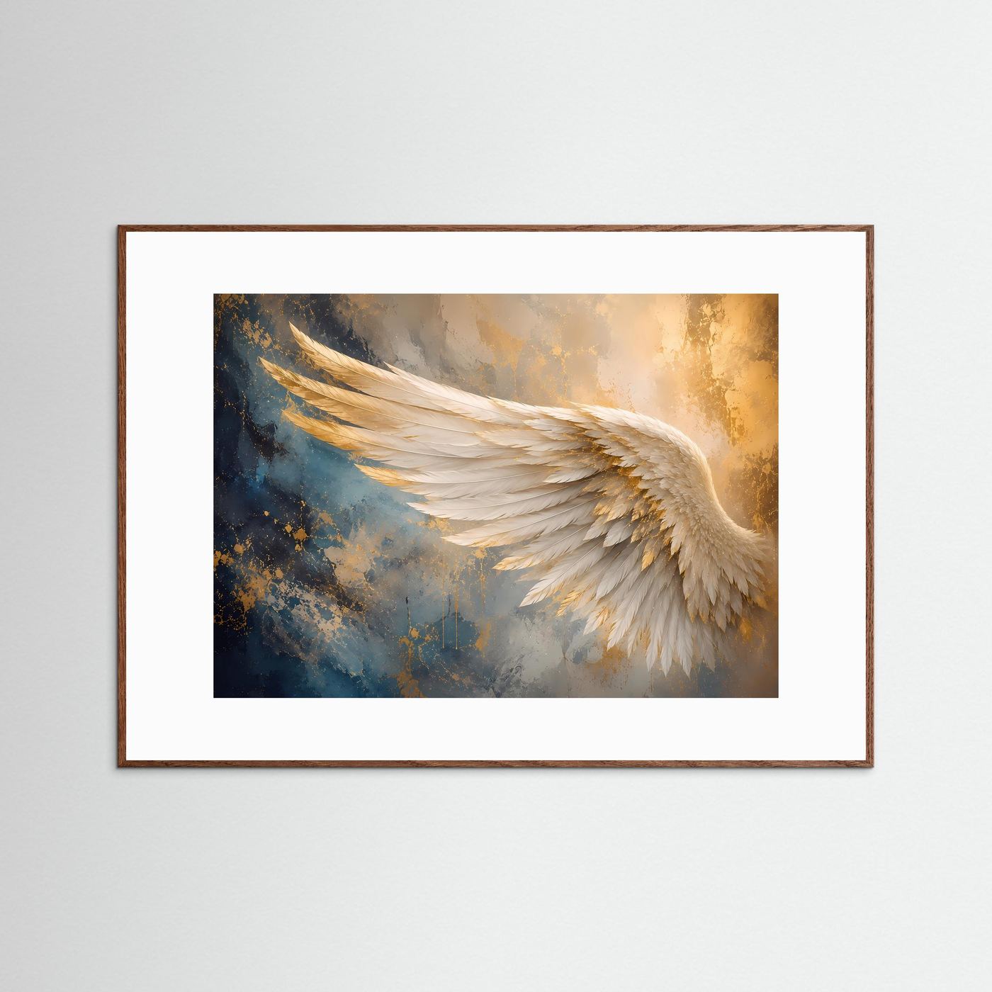 Engelsflügel in Weiß & Gold | Elegante abstrakte Wandkunst