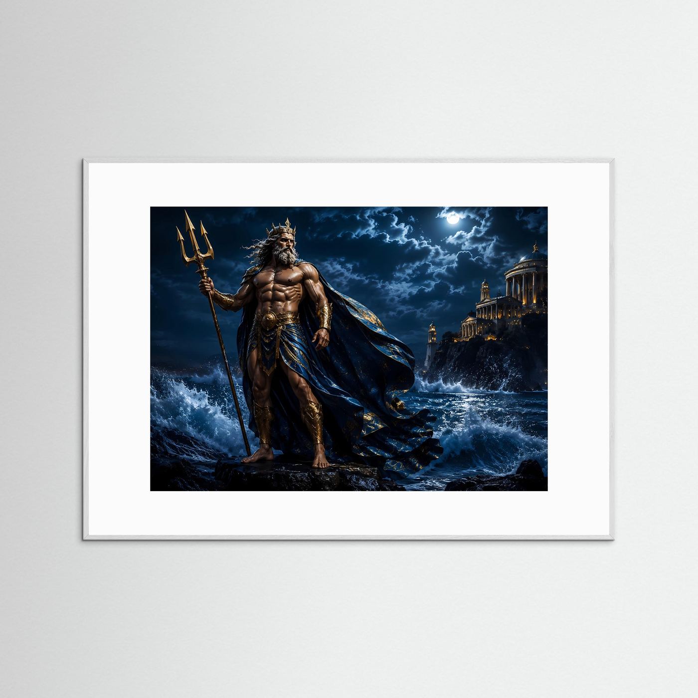 Majestätischer Poseidon mit Dreizack | Griechische Mythologie & Ozean Poster Querformat