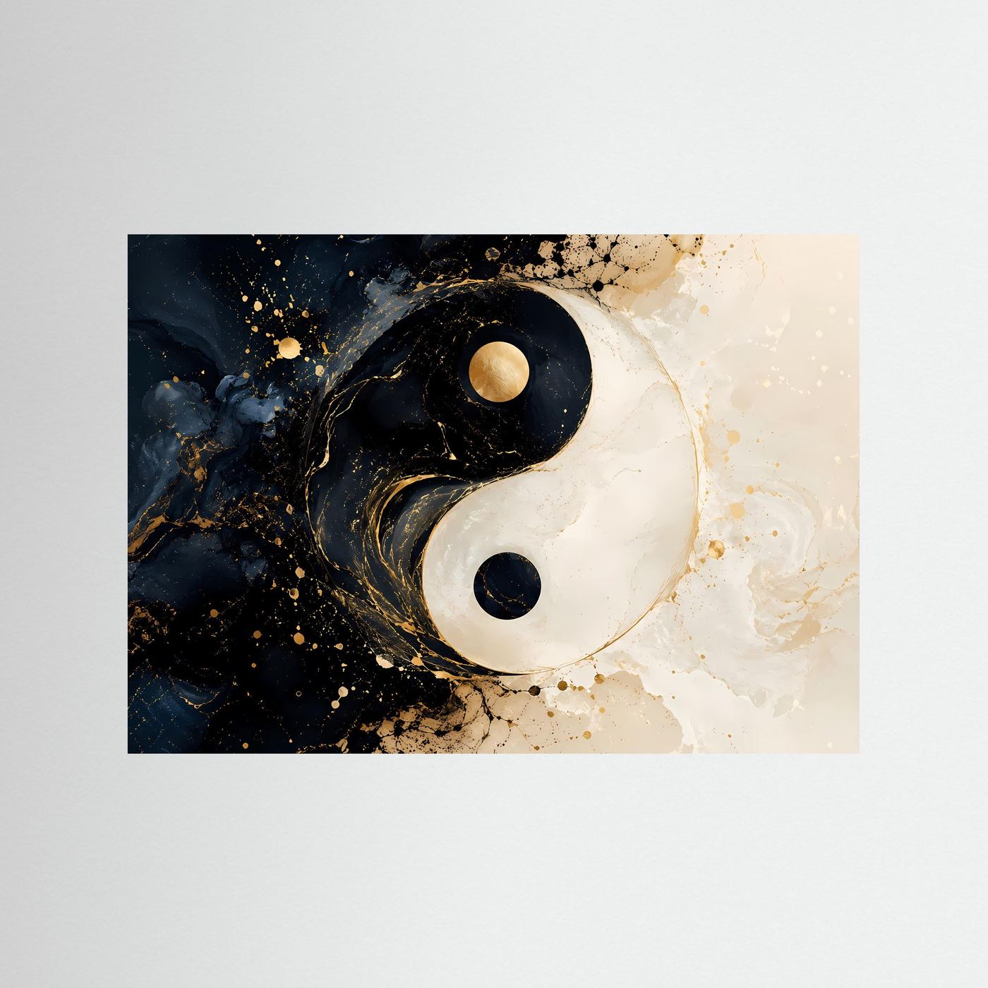 Kosmische Harmonie | Abstraktes Yin Yang & Marmor Poster mit Gold- und Galaxie-Akzenten