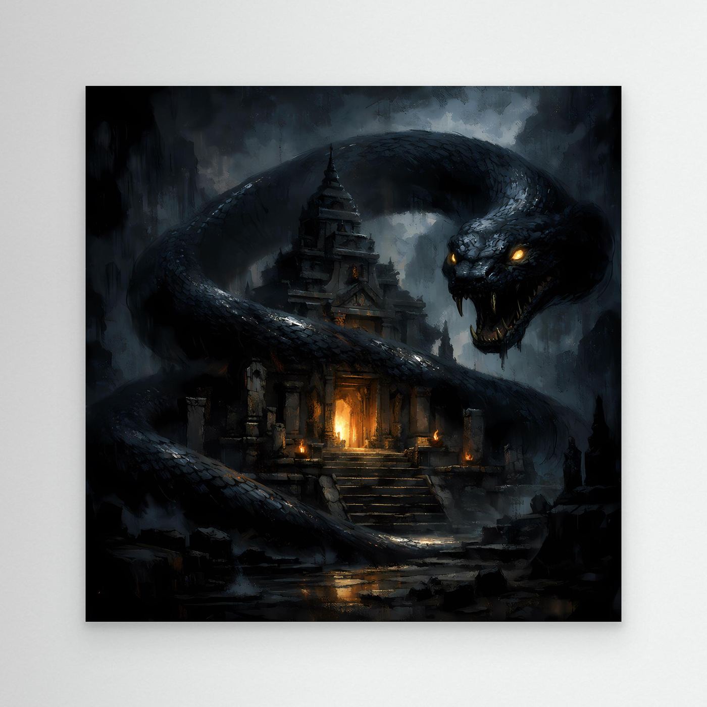 Leinwand Wächter des Tempels | Mystische Riesenschlange Fantasy Wandbild