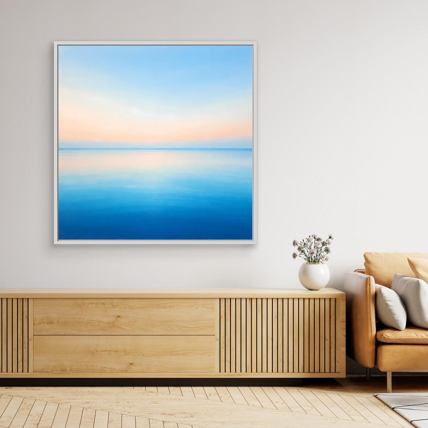 Leinwand Minimalistischer Meereshorizont im Pastelllicht | Abstraktes Ozean Wandbild