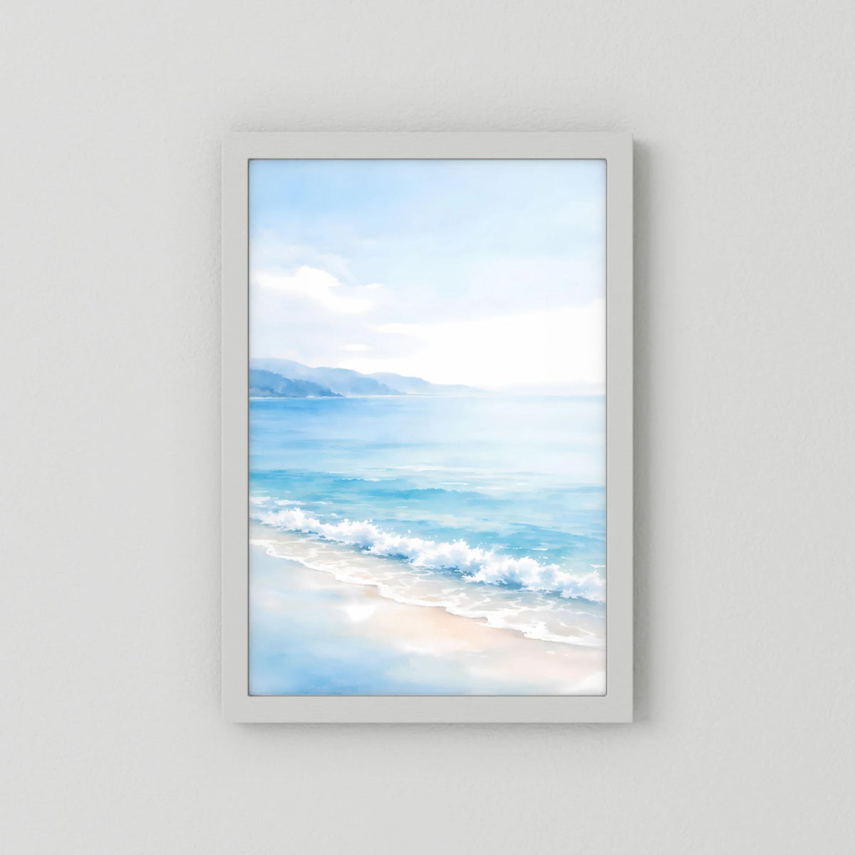 Wandbild mit Küste und Meerblick, vertikal, mit weißem Passepartout