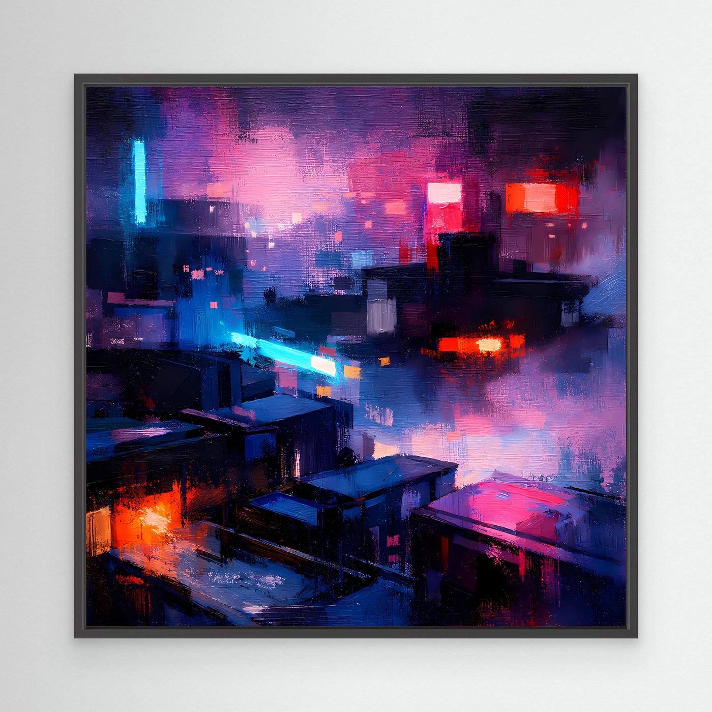 Leinwand Cyberpunk City bei Nacht | Modernes Neon-Dystopie Wandbild auf echter Leinwand