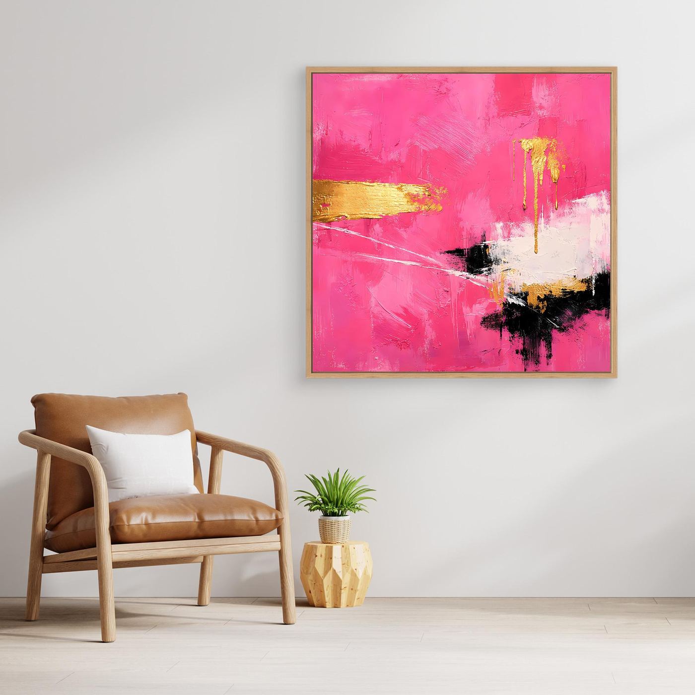 Leinwand Abstraktes Farbenspiel in Pink und Gold | Modernes Expressionistisches Wandbild