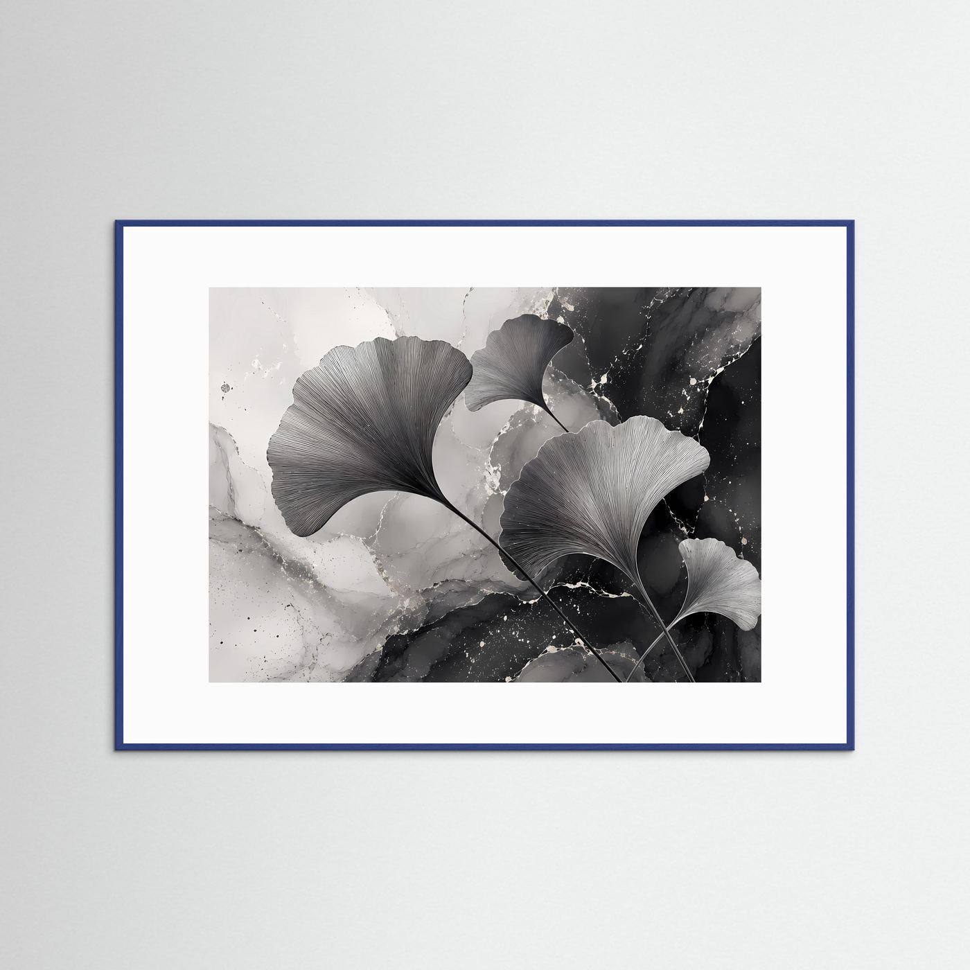 Ginkgo-Blätter Schwarz-Weiß | Modernes Botanisches Wandbild im minimalistischen Stil