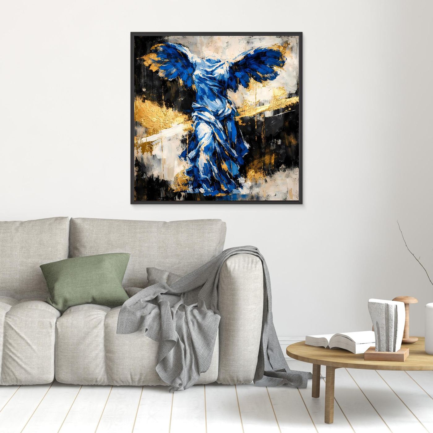 Leinwand Nike von Samothrake in Blau | Abstraktes Skulpturen Wandbild Gold